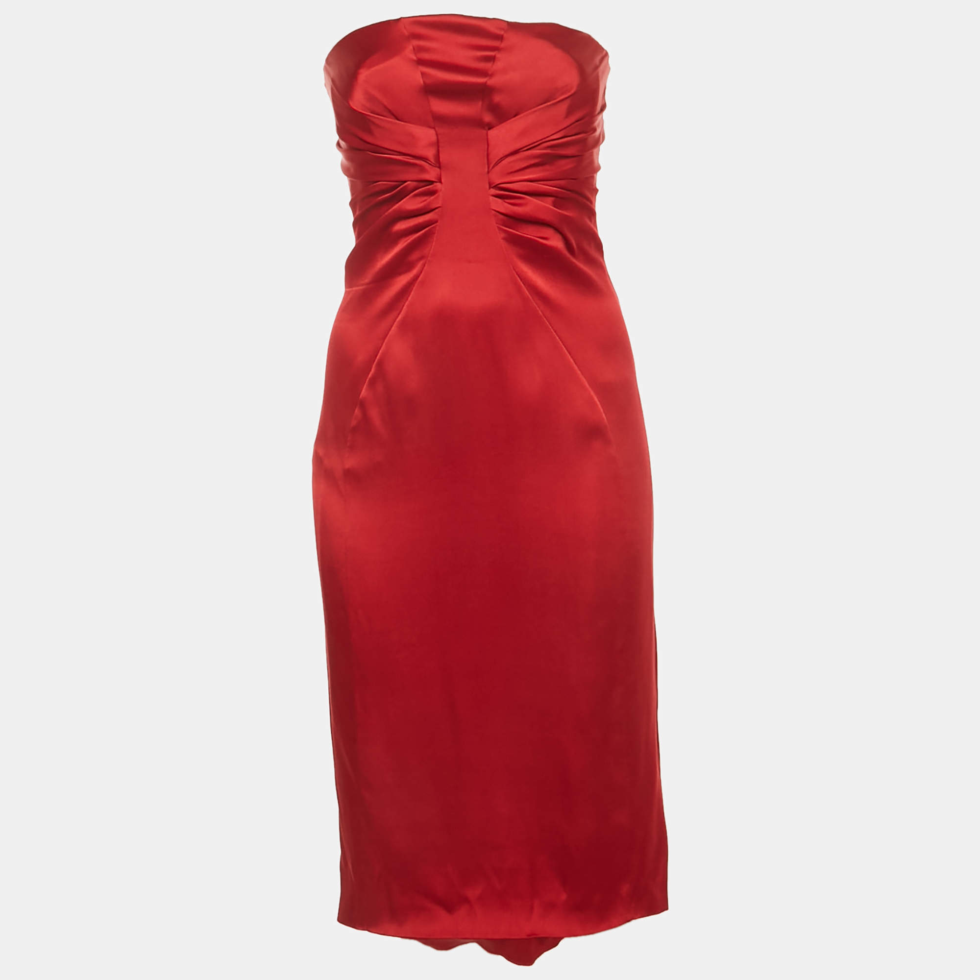 Pre Owned Valentino Red Silk Strapless Short Dress S