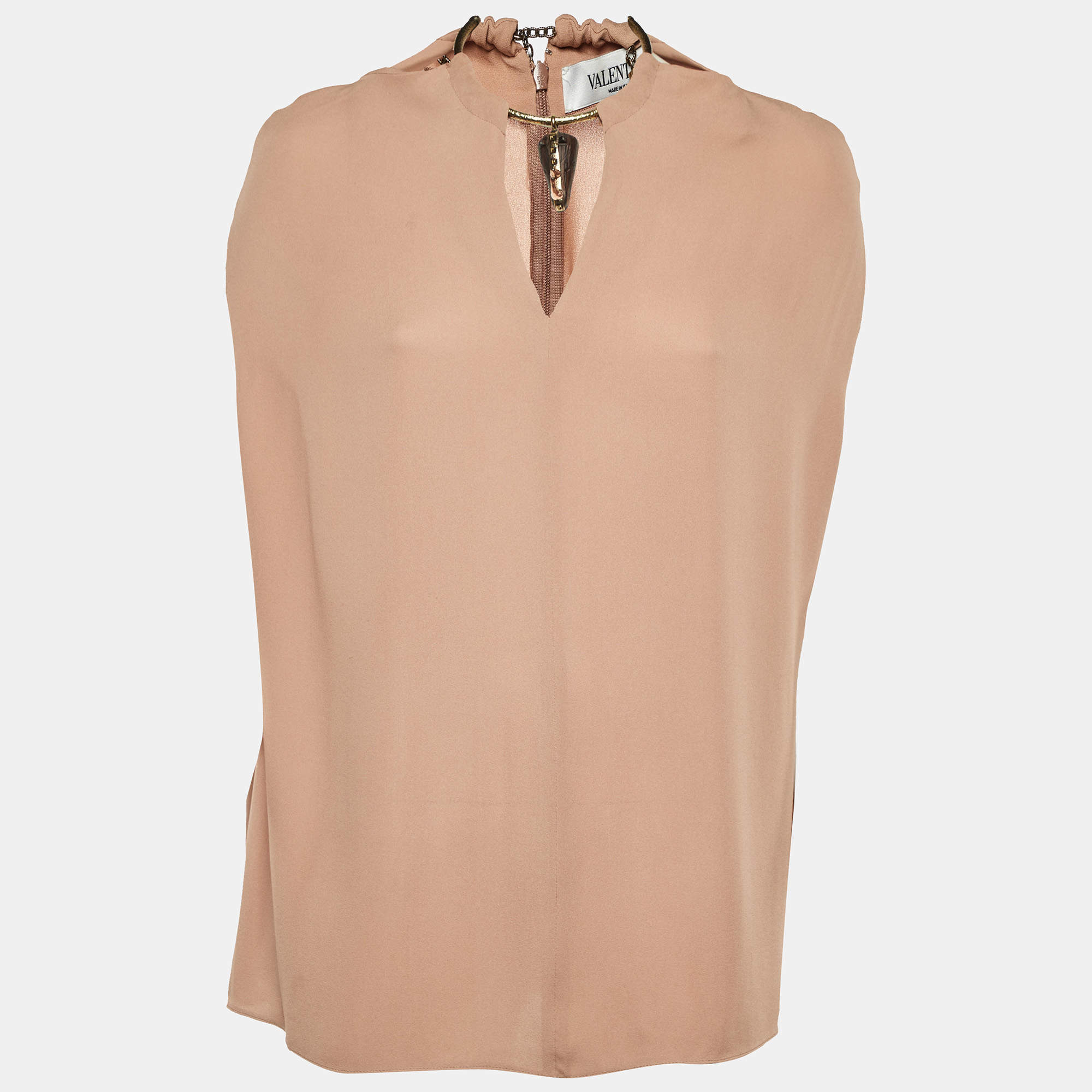 Pre Owned Valentino Dull Pink Silk Neck Cuff Detail Top S