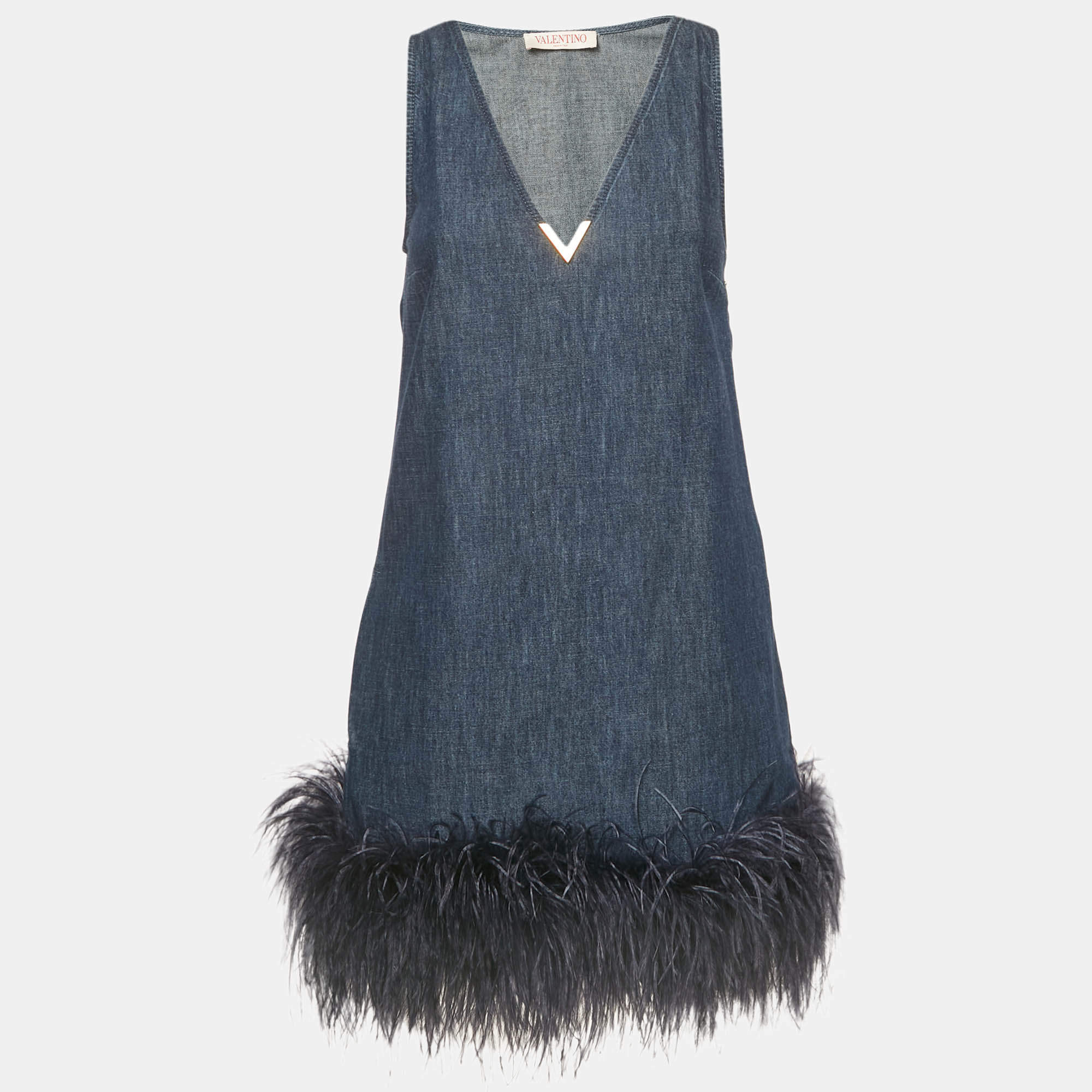 مملوكة مسبقًا فستان فالنتينو دنيم أزرق بريطش ريش صغير