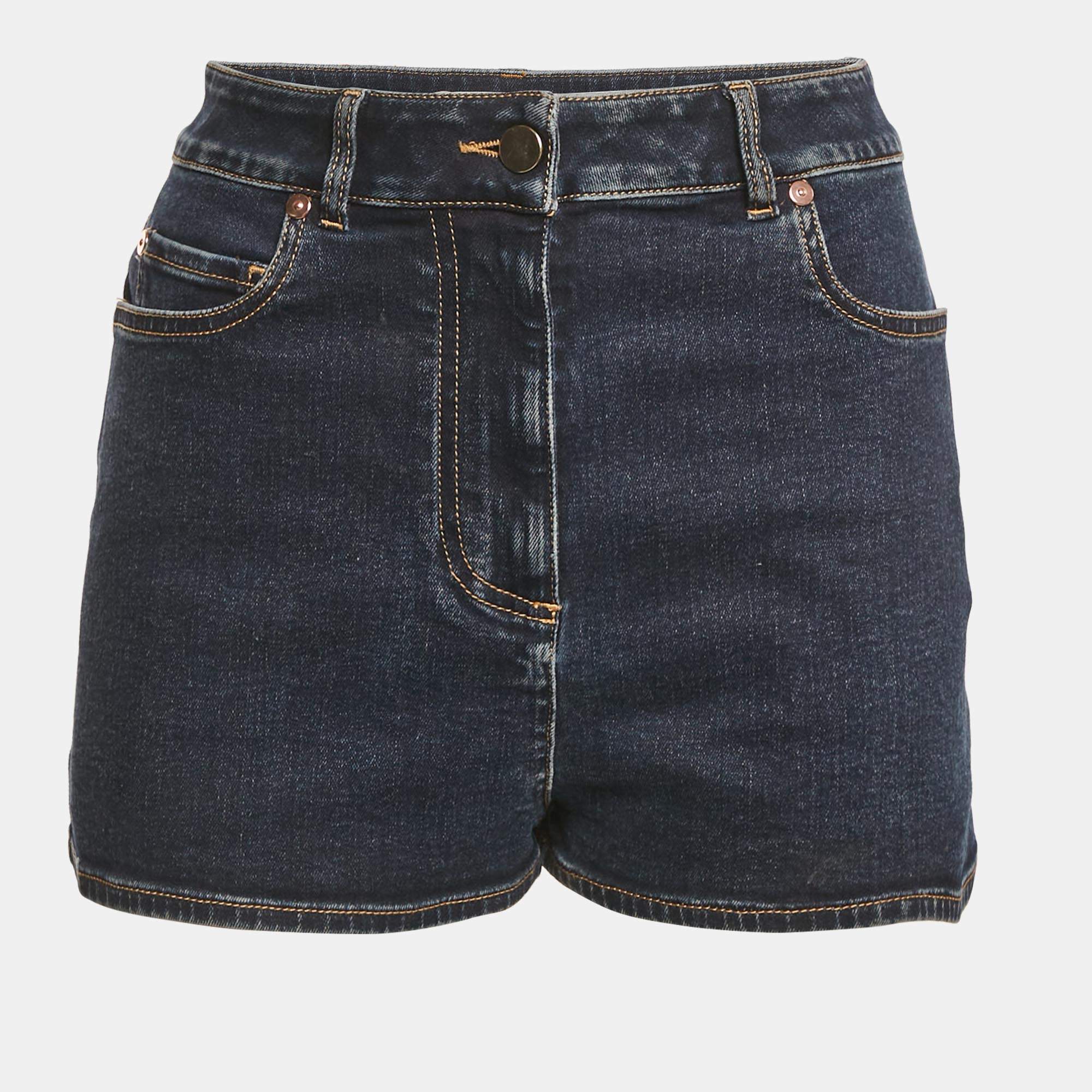 Pre Owned Valentino Navy Blue Denim Shorts S Waist 26"