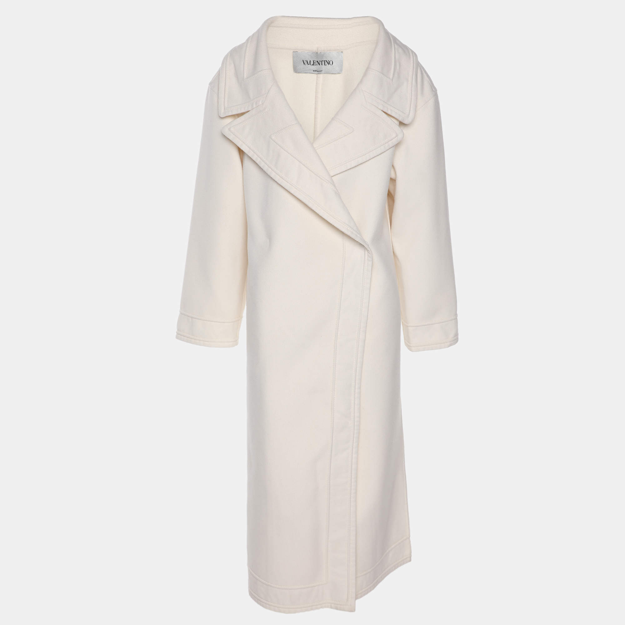 Pre Owned Valentino Cream Wool Blend Trench Coat S