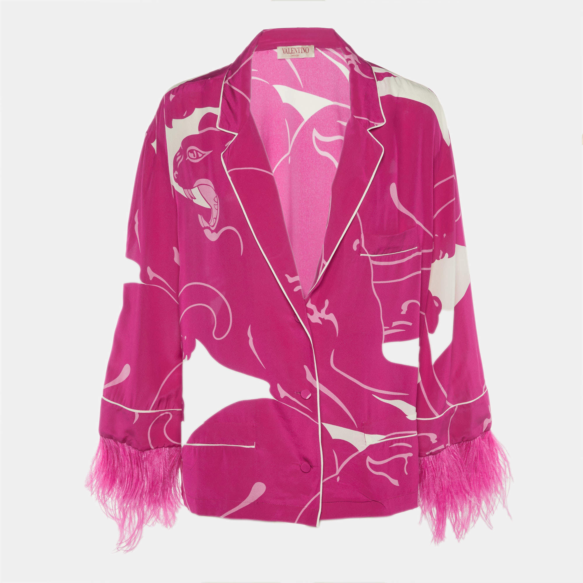 Pre Owned Valentino Pink Panther Print Silk Crêpe de chine Blouse L
