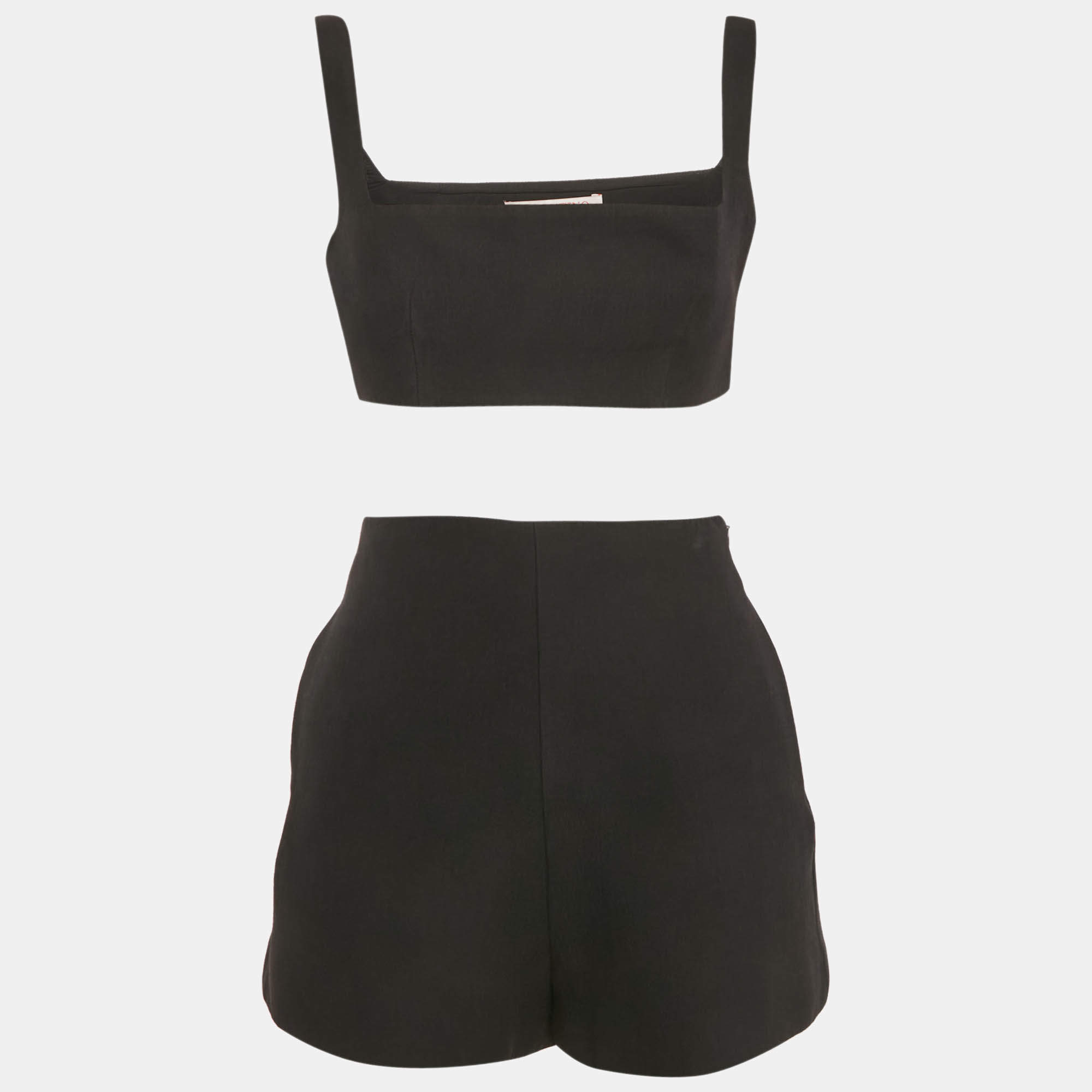 Pre Owned Valentino Black Wool Blend Top and Shorts Set S