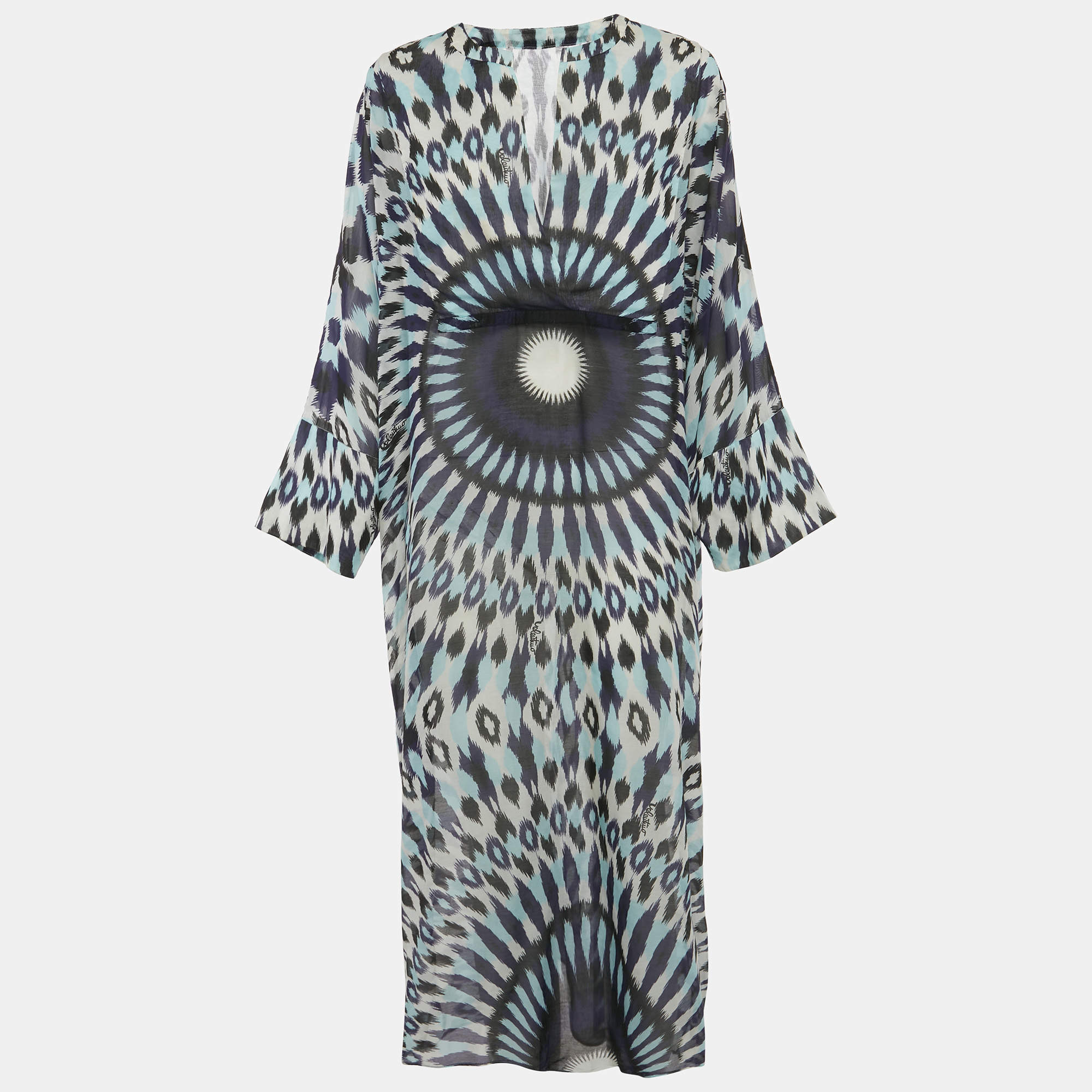 Pre Owned Valentino Blue Printed Cotton Blend Kaftan Dress M