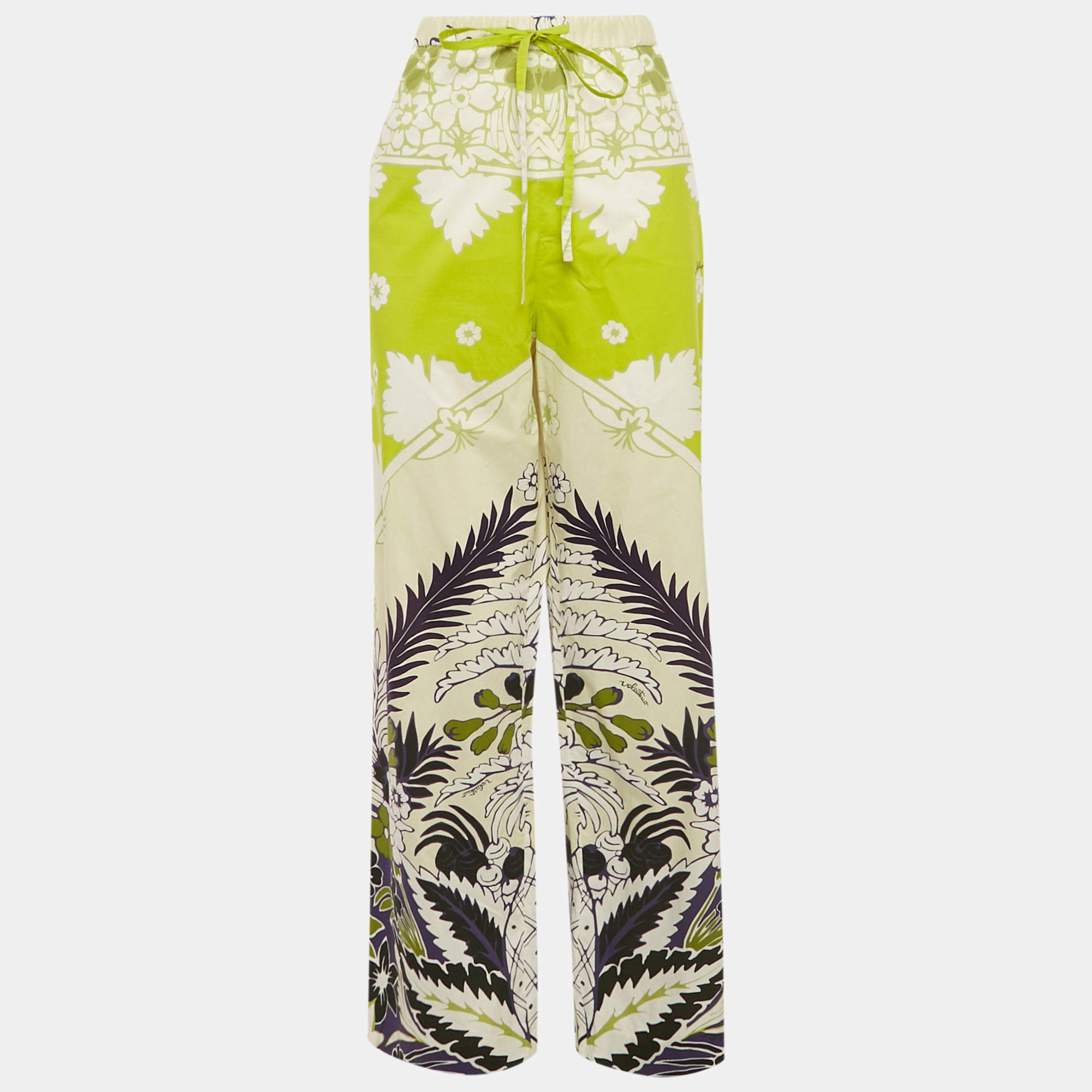 Pre Owned Valentino Multicolor Floral Print Cotton Wide Leg Trousers M