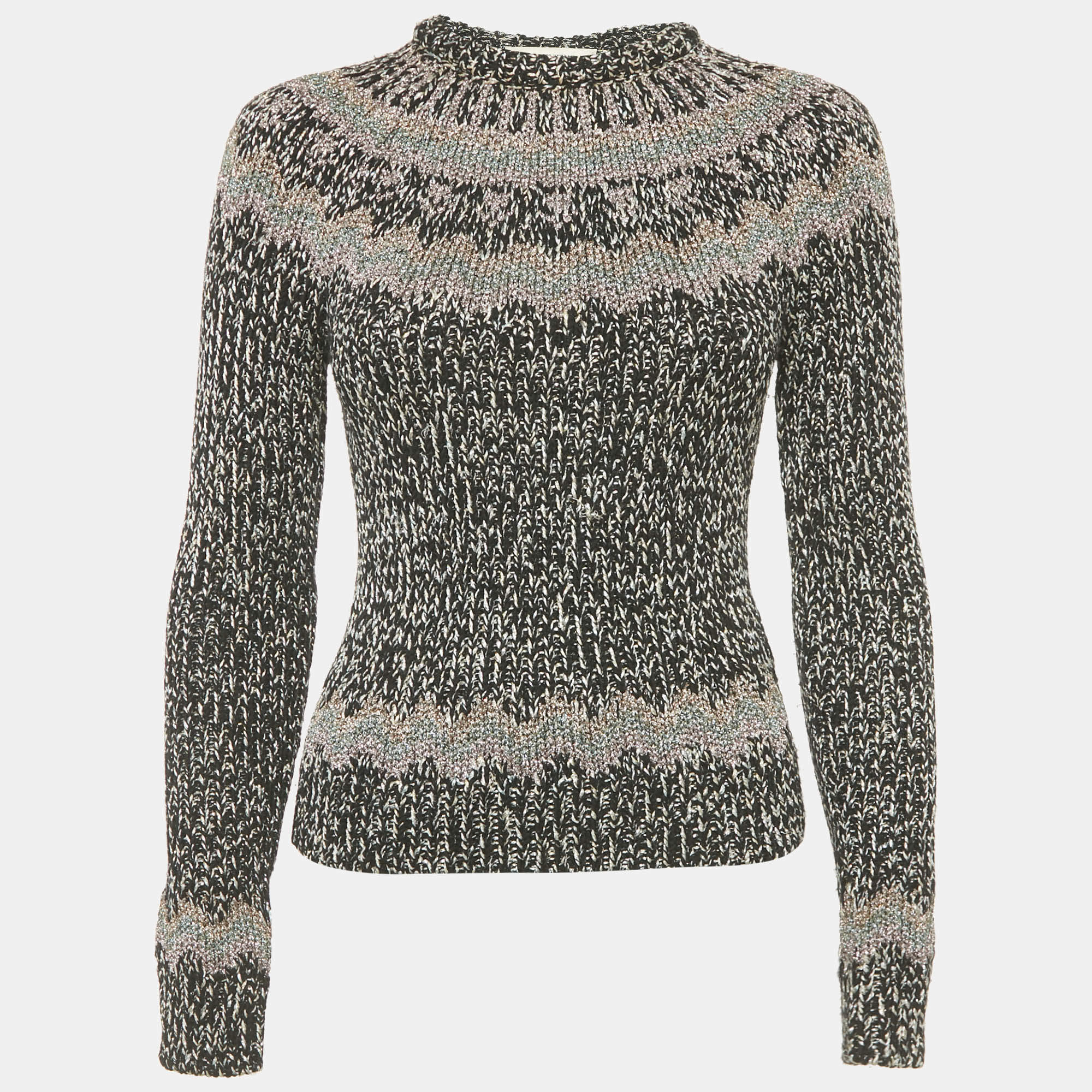 Pre Owned Valentino Black Lurex Rib Knit Wool Blend Sweater S