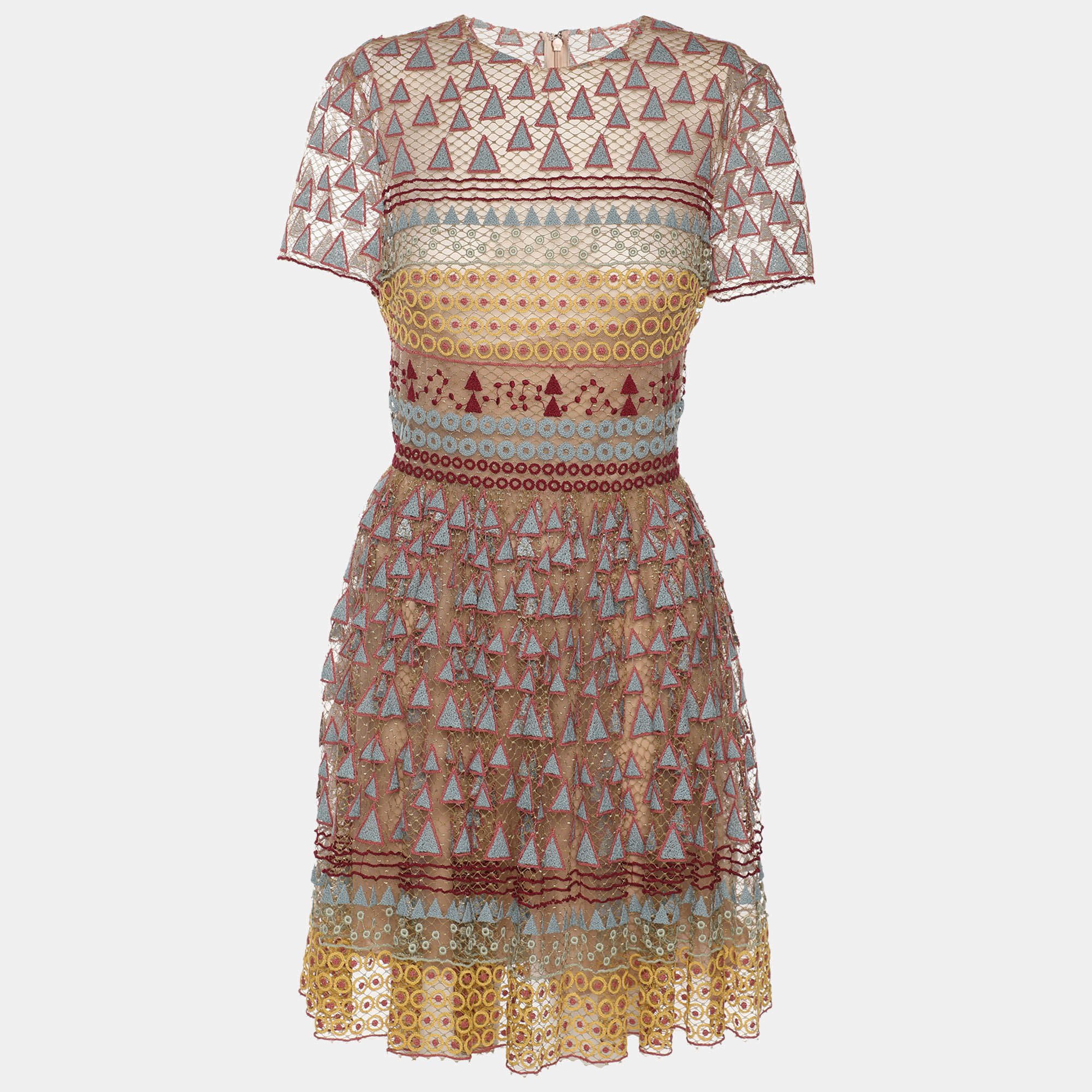 Pre Owned Valentino Multicolor Embroidered Knit Midi Dress M