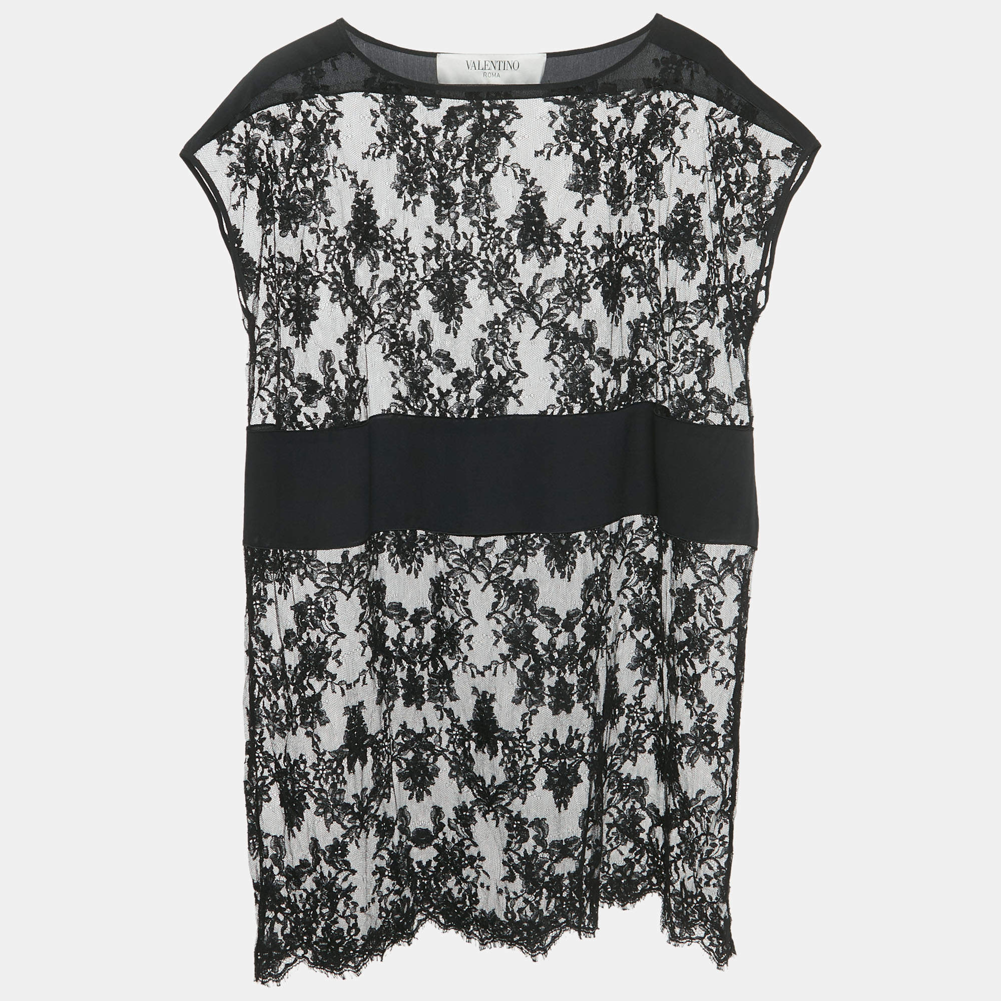 Pre Owned Valentino Black Sheer Silk Lace Mini Dress S