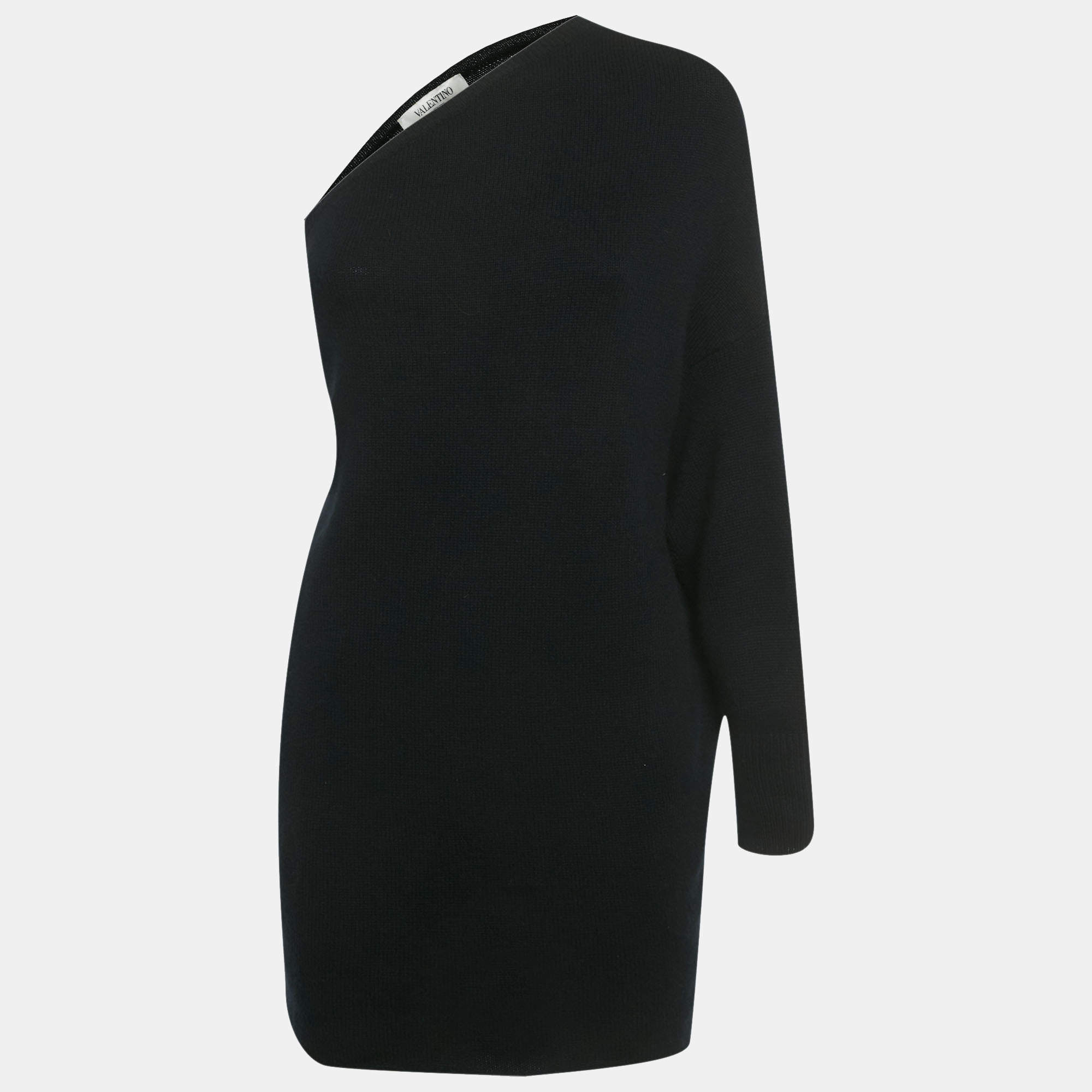 Pre Owned Valentino Black Cashmere One Shoulder Sweater XS