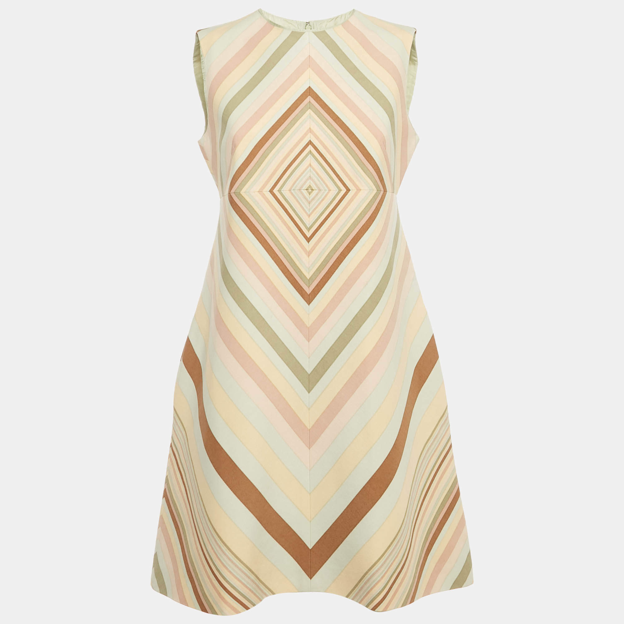 Pre Owned Valentino Green Striped Wool Mini Dress M