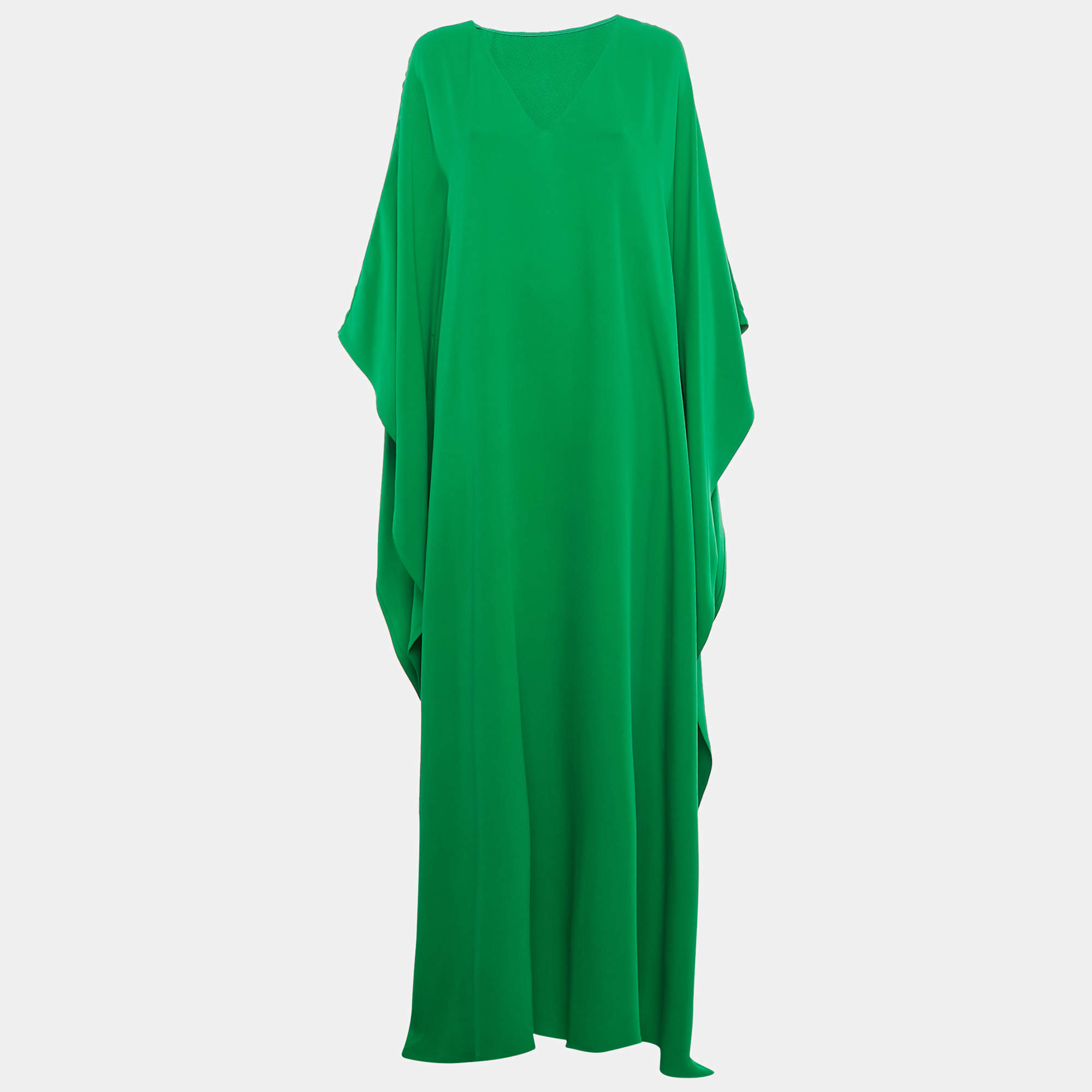 Pre Owned Valentino Green Silk Kaftan Maxi Dress XL 