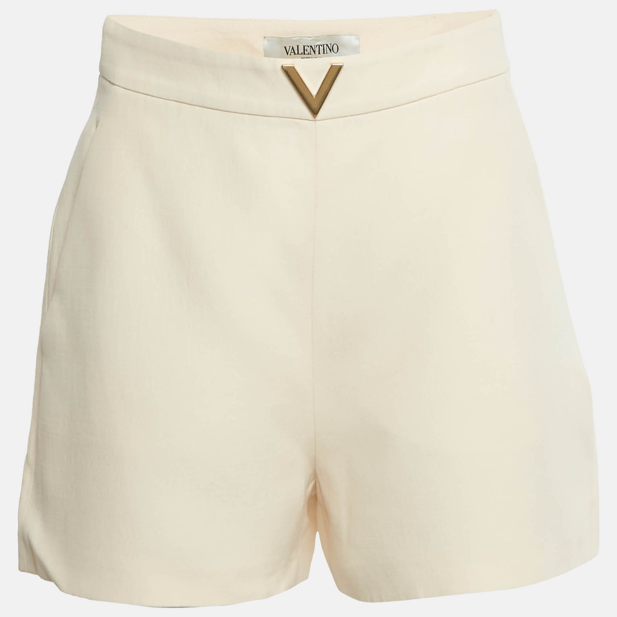 Pre Owned Valentino Beige Wool & Silk V -Detail Shorts M