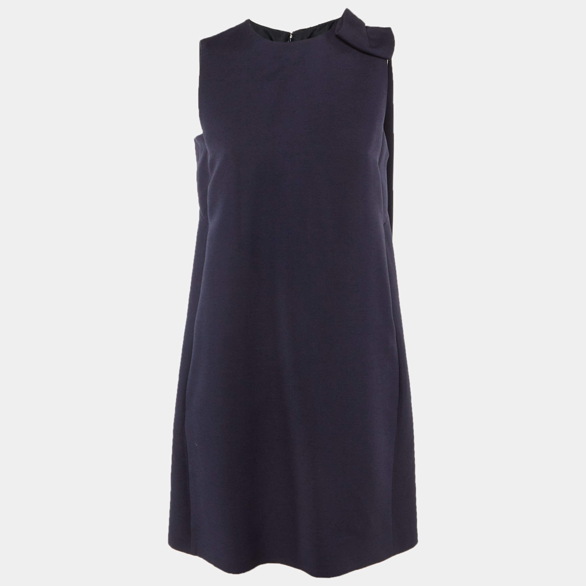 Pre Owned Valentino Navy Blue Wool & Silk Bow Detail Mini Dress S
