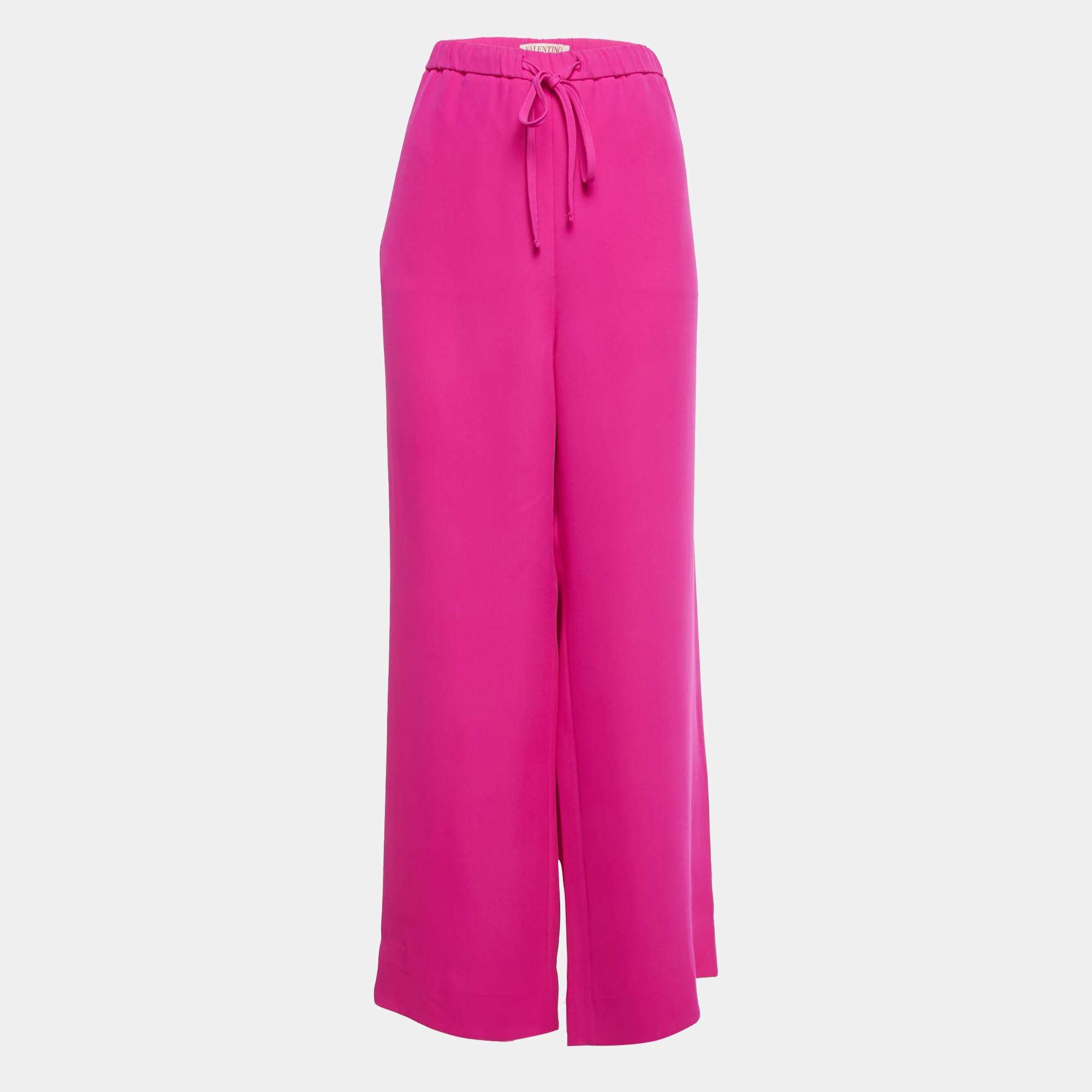 Pre Owned Valentino Pink Silk Drawstring Trousers L