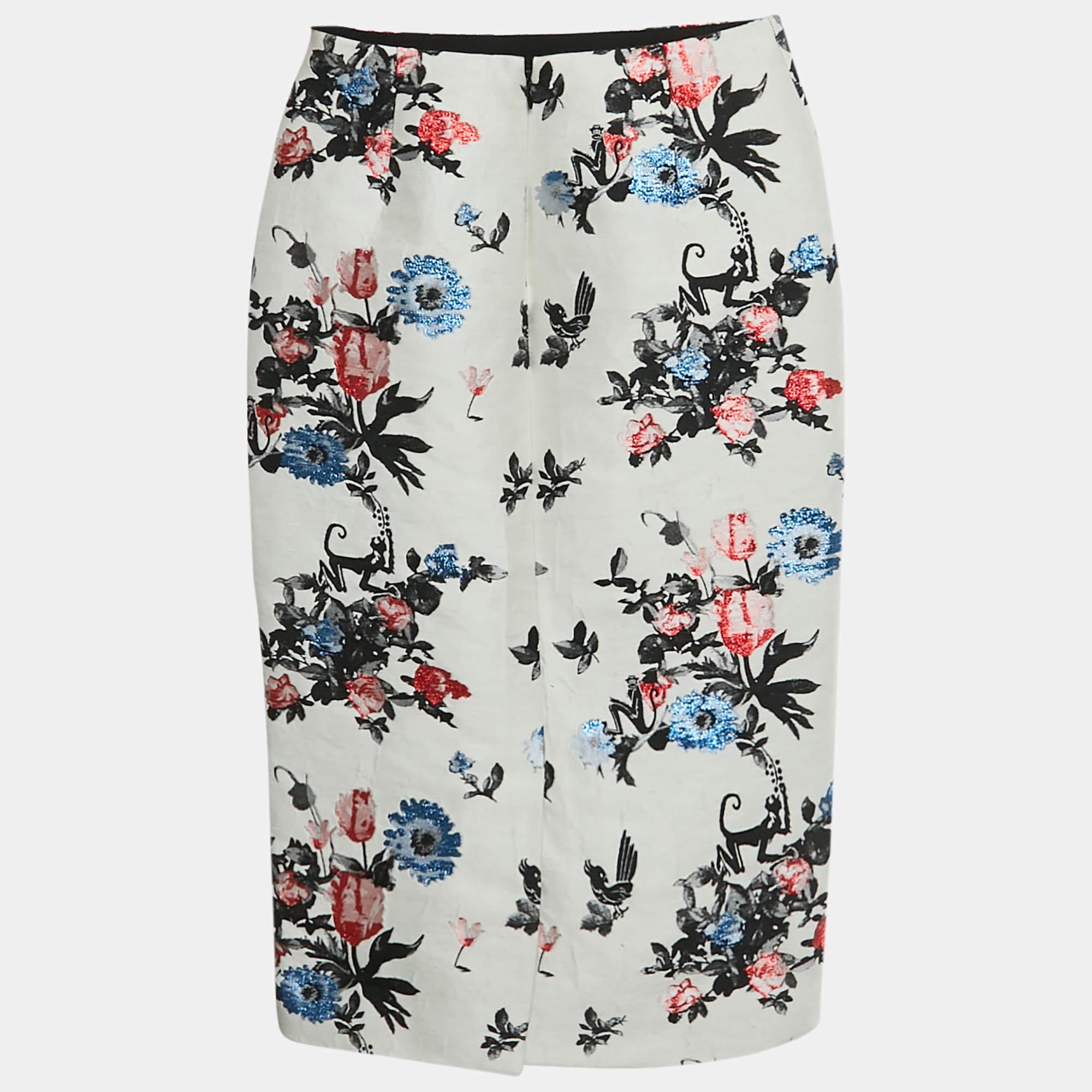 مملوكة مسبقًا Valentino White Floral Jacquard Pencil Skirt S