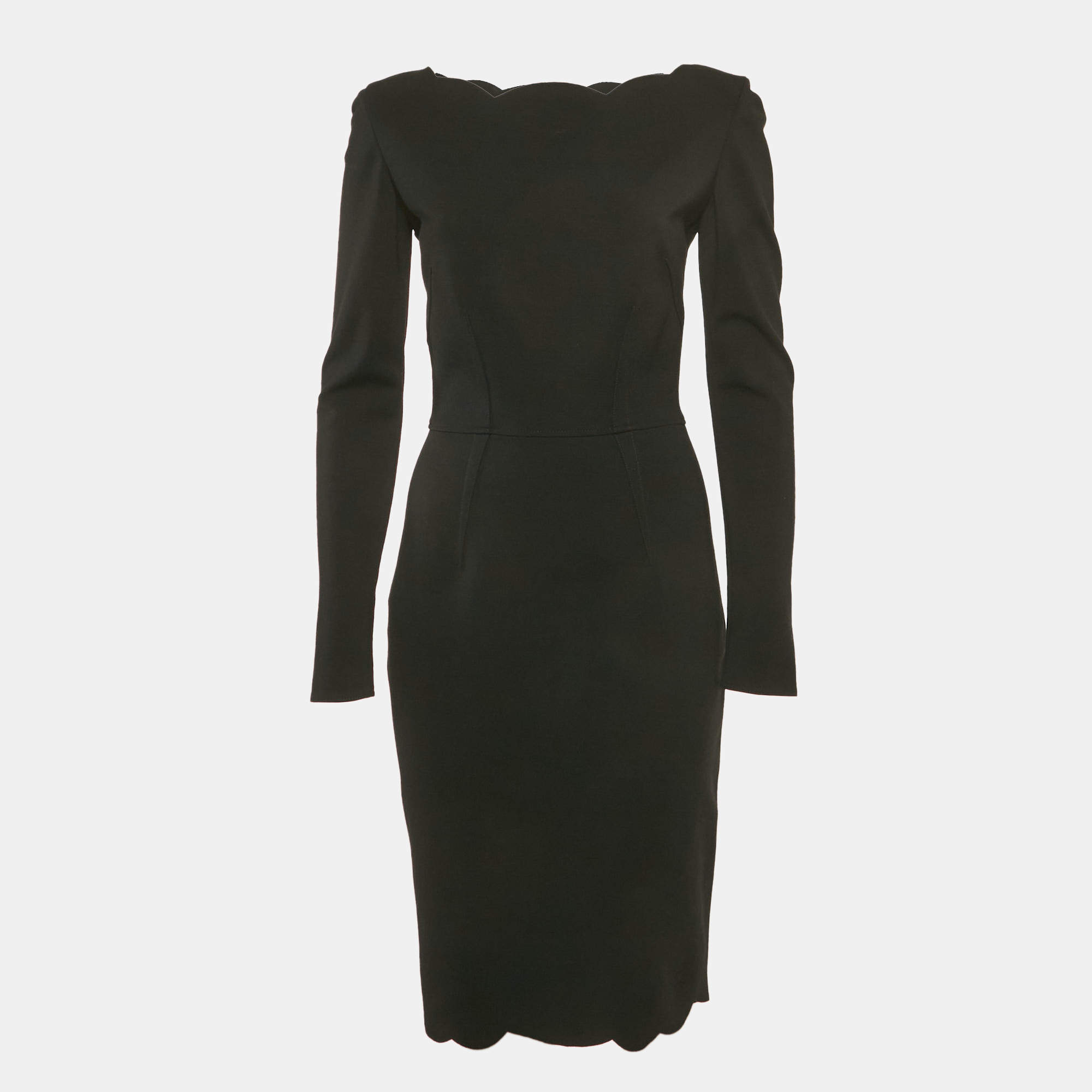 Pre Owned Valentino Black Wool Scallop Trim Short Dress M