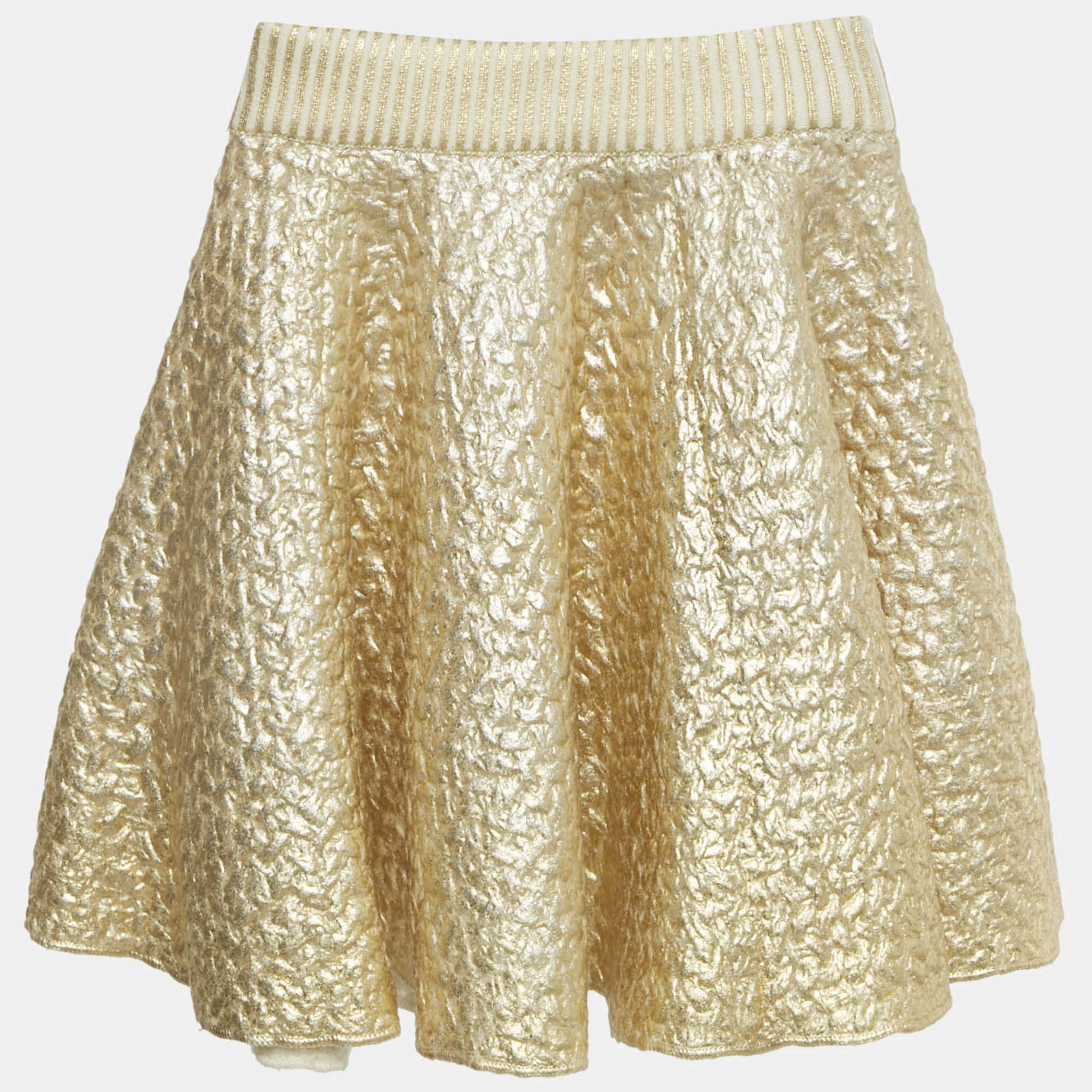 Pre Owned تنورة فالنتينو ميني محبوك مطلي بلون ذهبي مقاس صغير