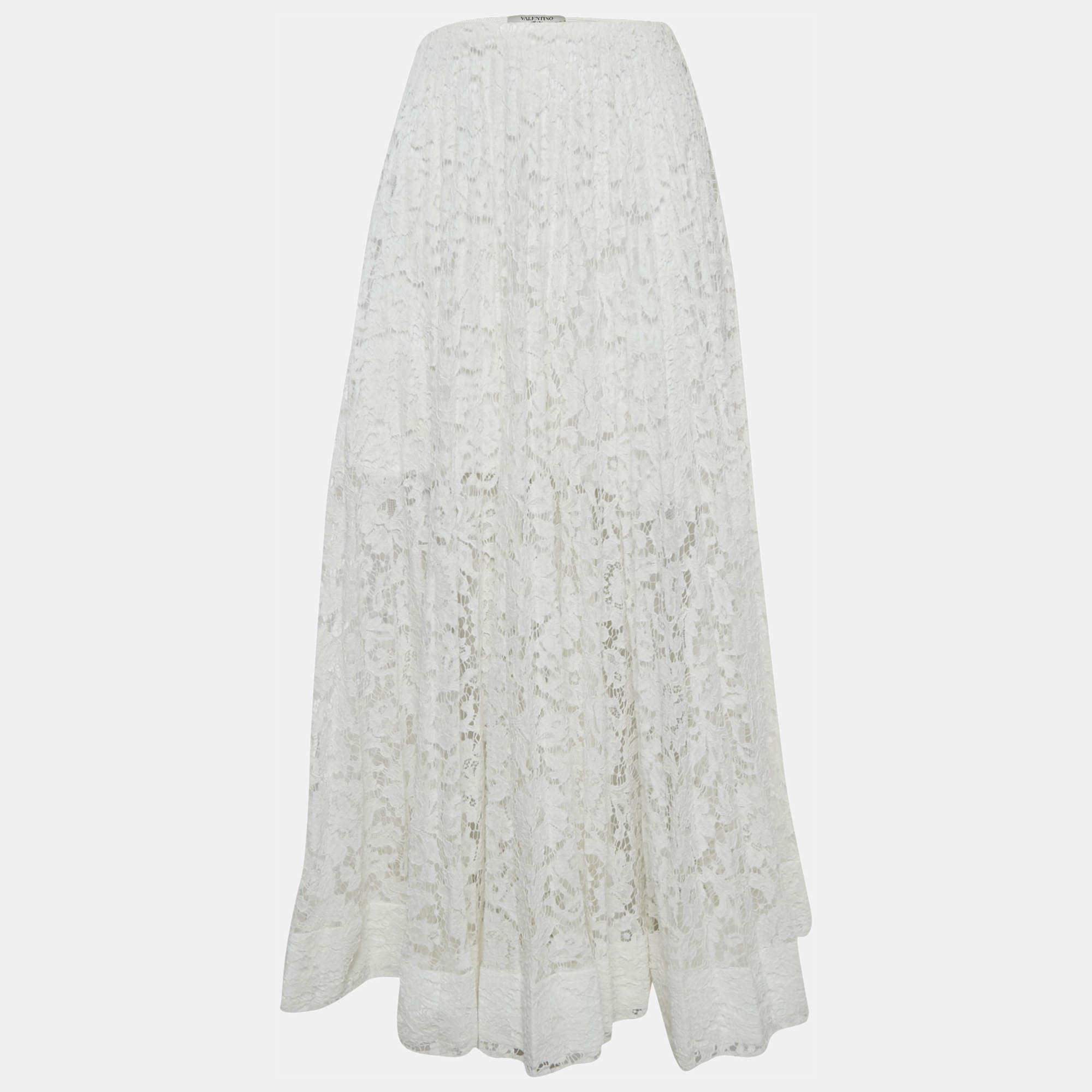 مملوكة مسبقًا Valentino White Floral Lace Pleated Maxi Skirt S