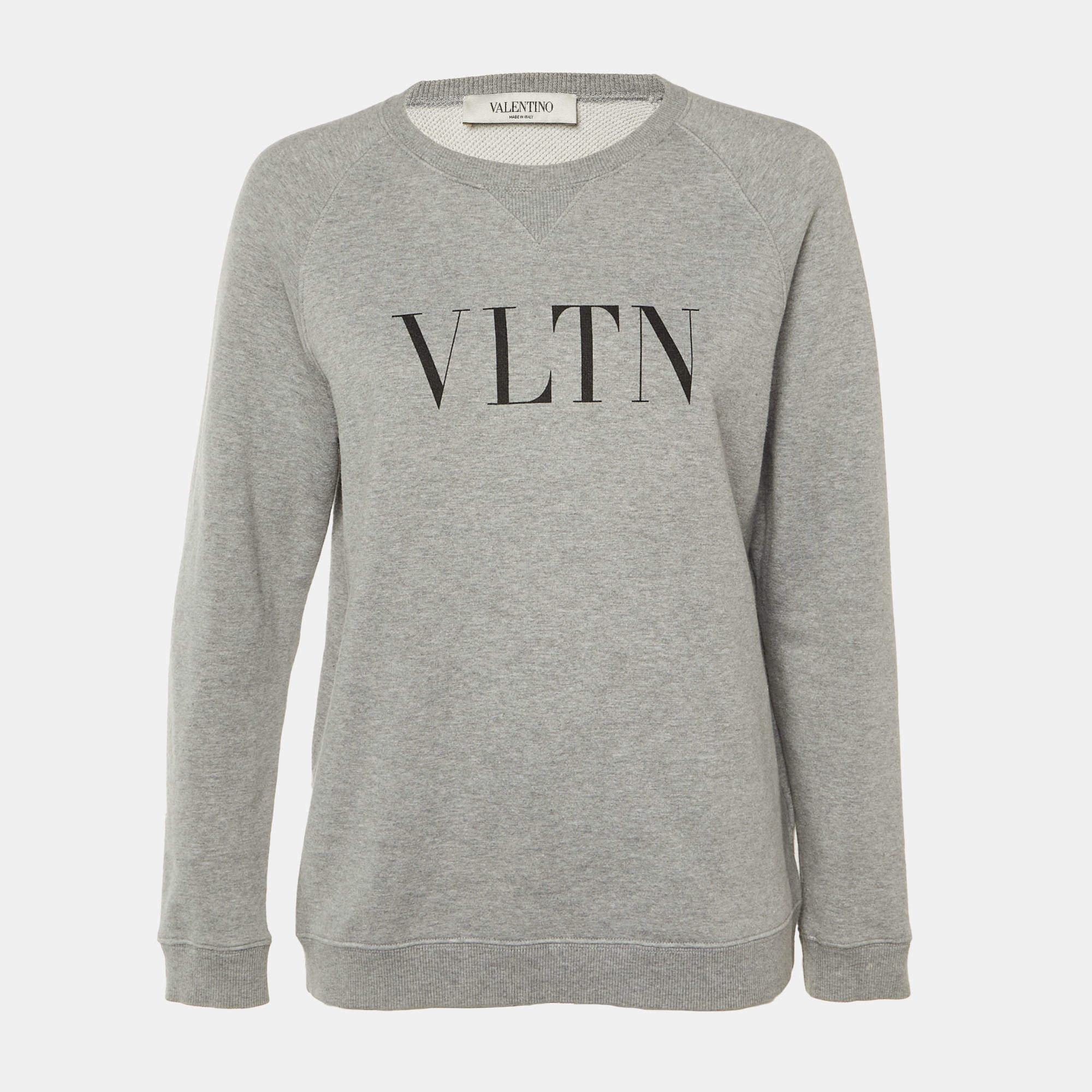 مملوكة مسبقًا Valentino Grey Logo Print Cotton Sweatshirt M