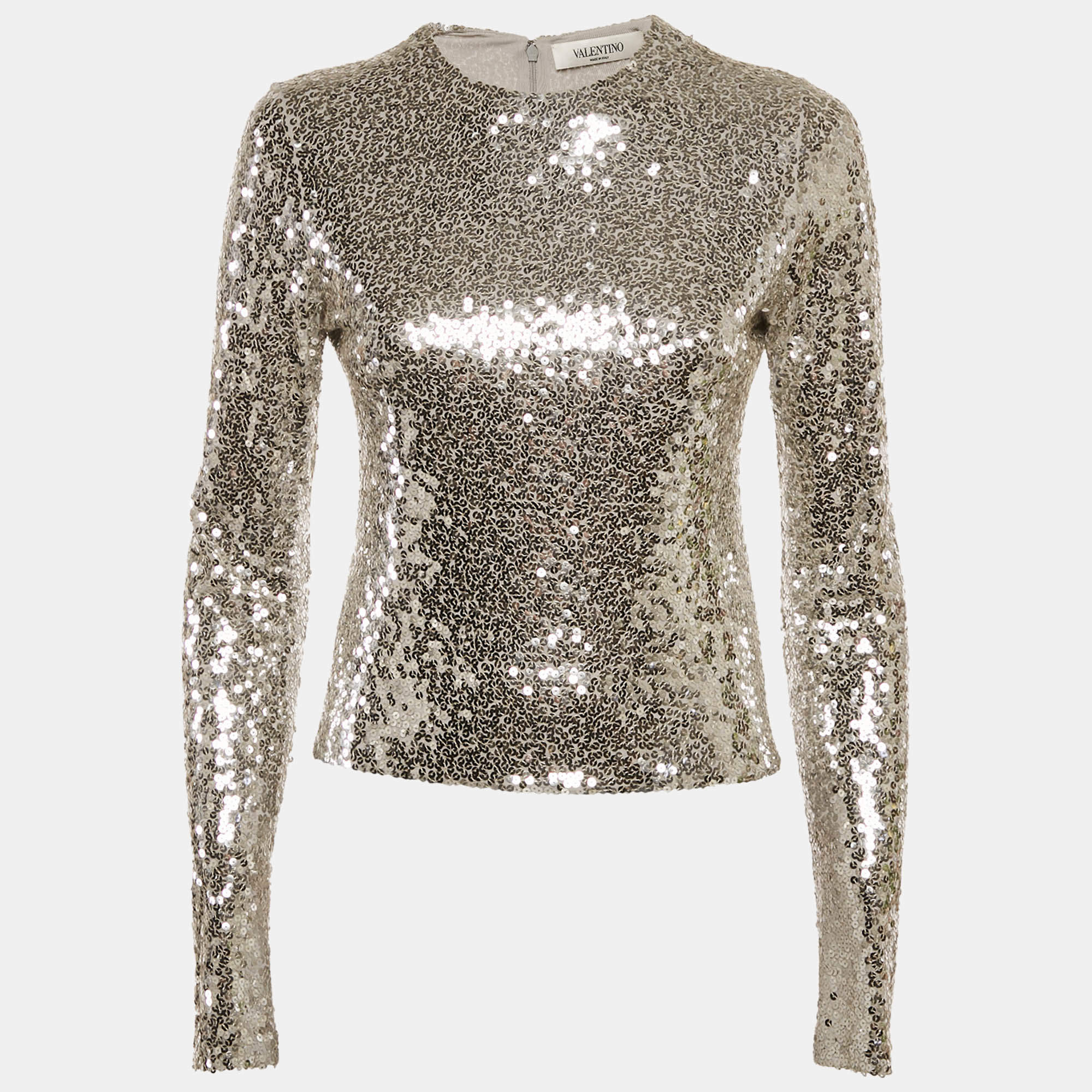 مملوكة مسبقًا Valentino Grey/Silver Sequin Embellished Jersey Bodysuit M