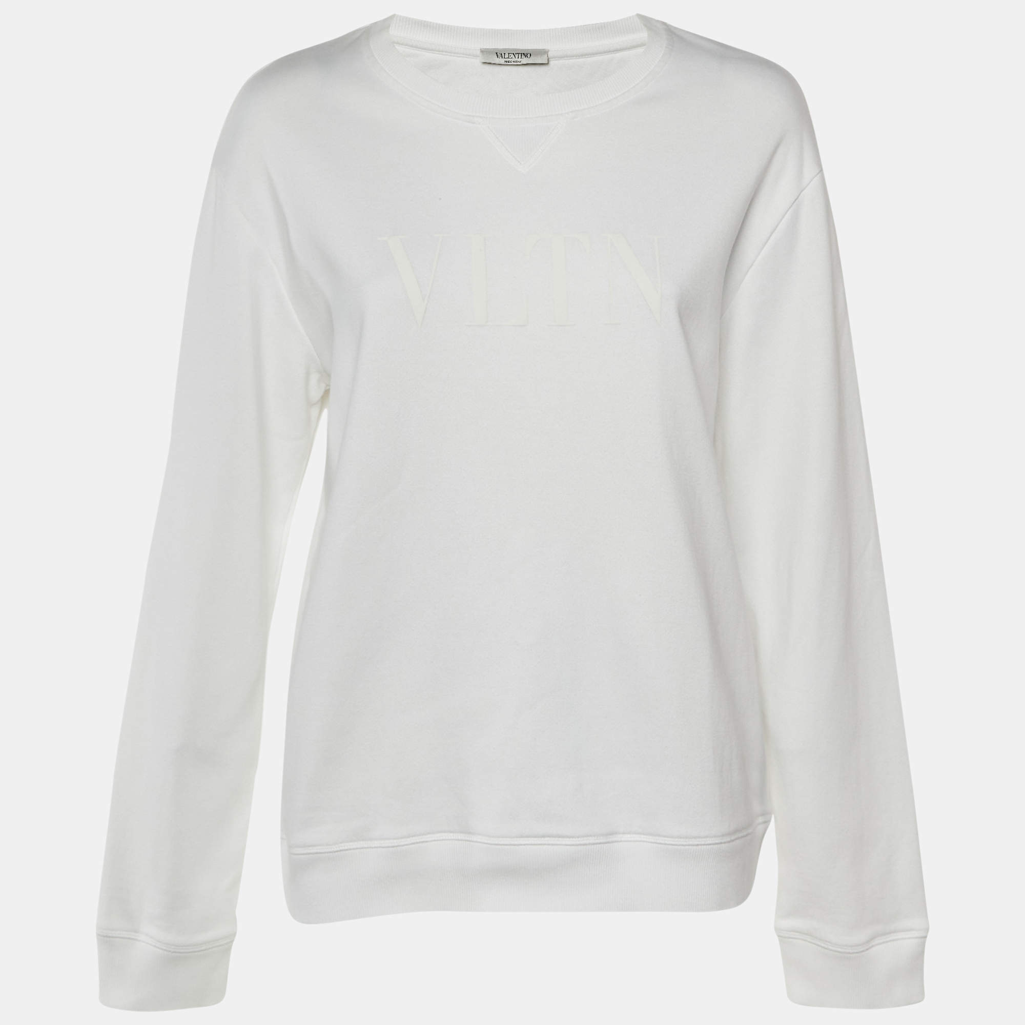 Pre Owned Valentino White Logo Applique Cotton Sweatshirt L