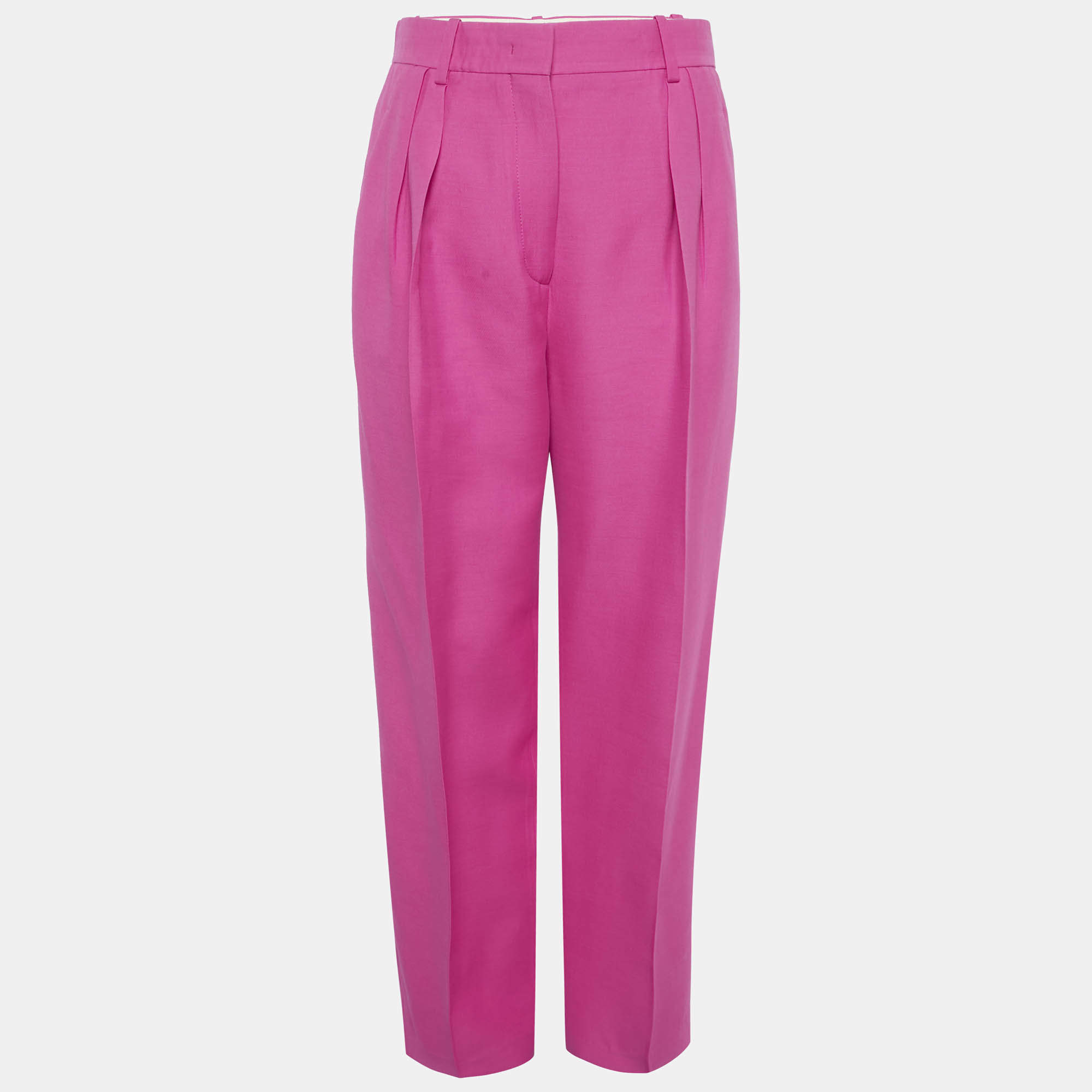 Pre Owned Valentino Pink Wool Pleated Trousers S