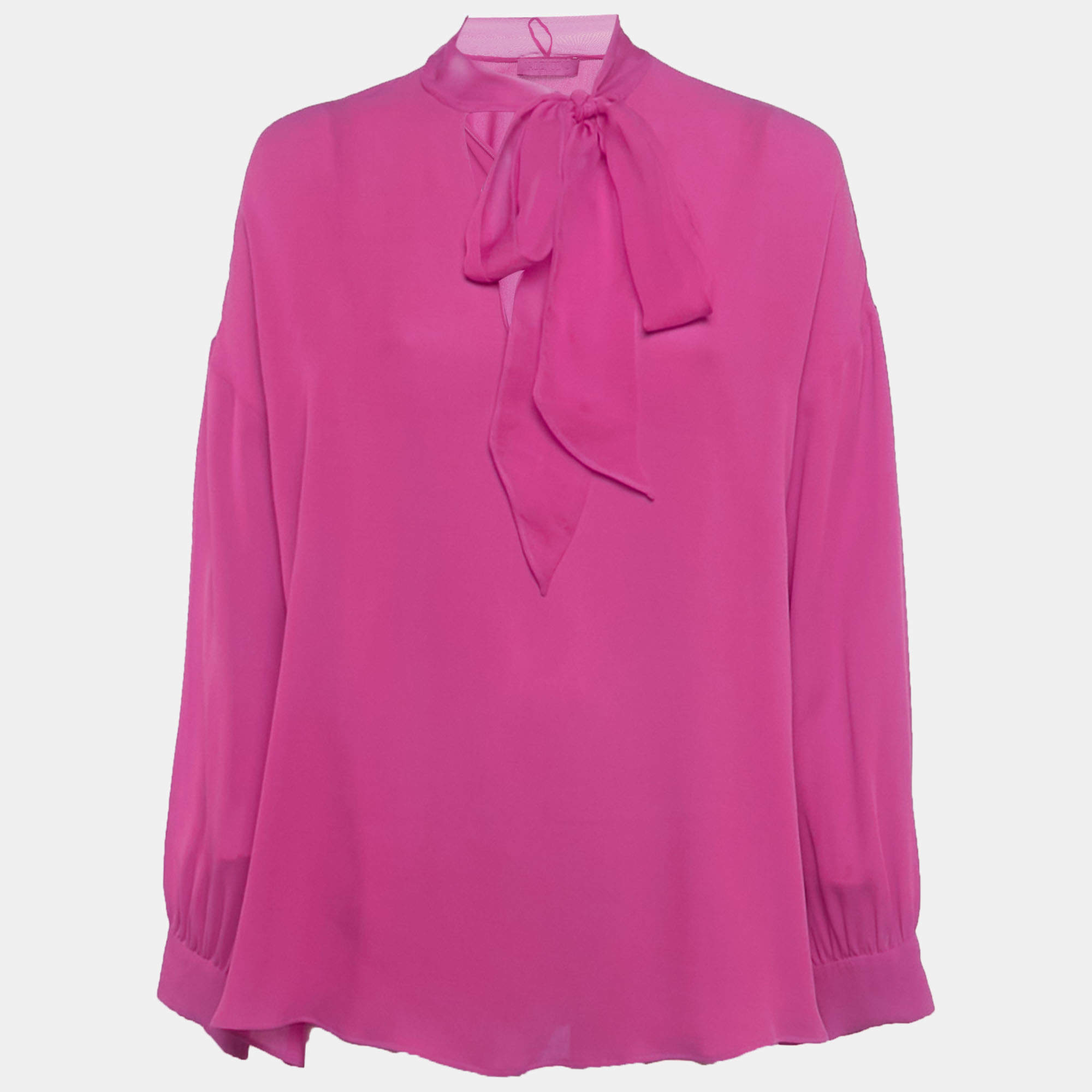 Pre Owned بلوزة فالنتينو حرير وردي مع ربطة عنق مقاس صغير