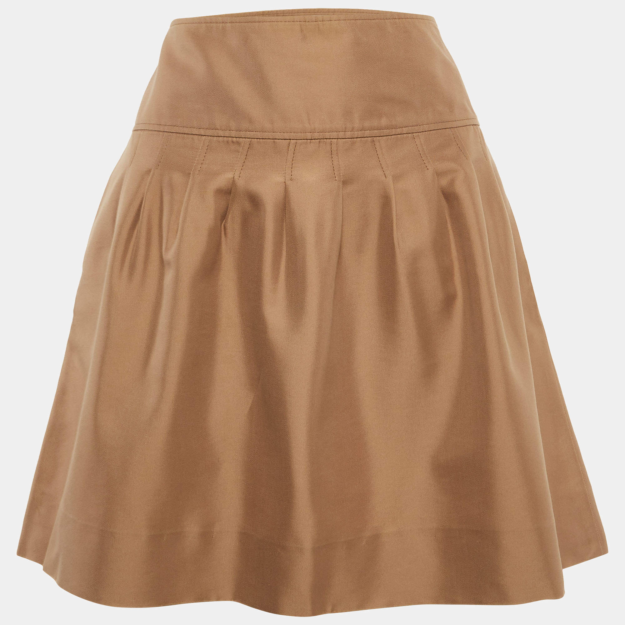 مملوكة مسبقًا Valentino Beige Gabardine Pleated Mini Skirt M