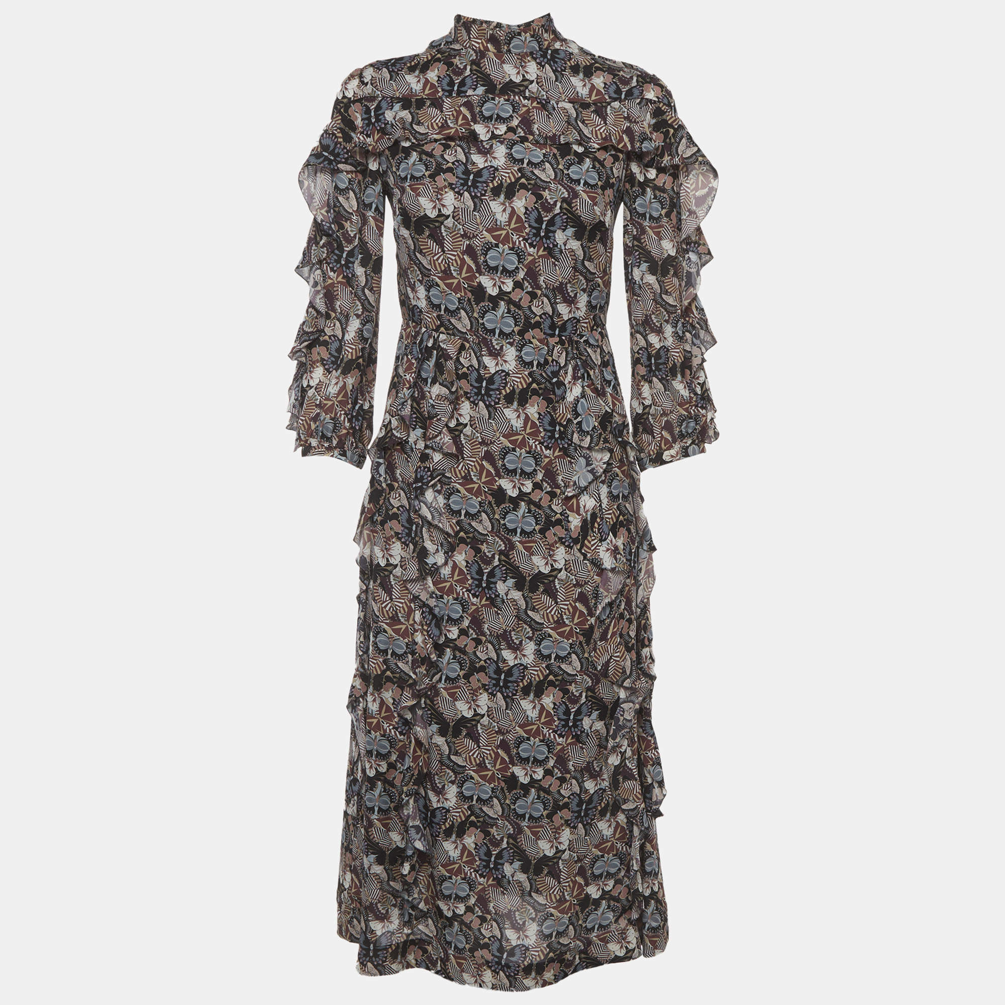 مملوكة مسبقًا ```json
{"name": "Valentino Black Floral Print Silk Ruffled Midi Dress S", "name_ar": "فستان متوسط فالنتينو ميدي كشكش حرير طباعة زهرية سوداء مقاس صغير"}
```