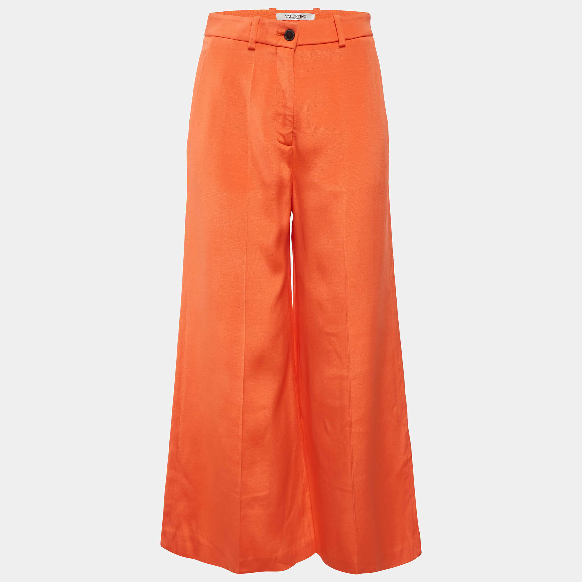 Pre Owned Valentino Orange Wool Wide Leg Trousers M