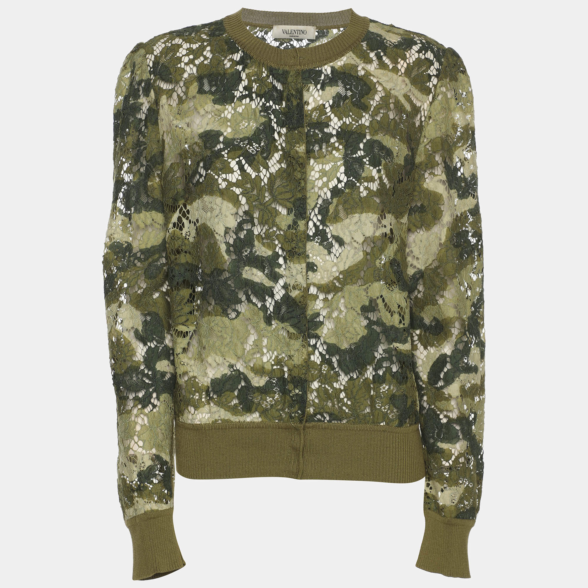 Pre Owned Valentino Green Cammo Lace Cardigan 