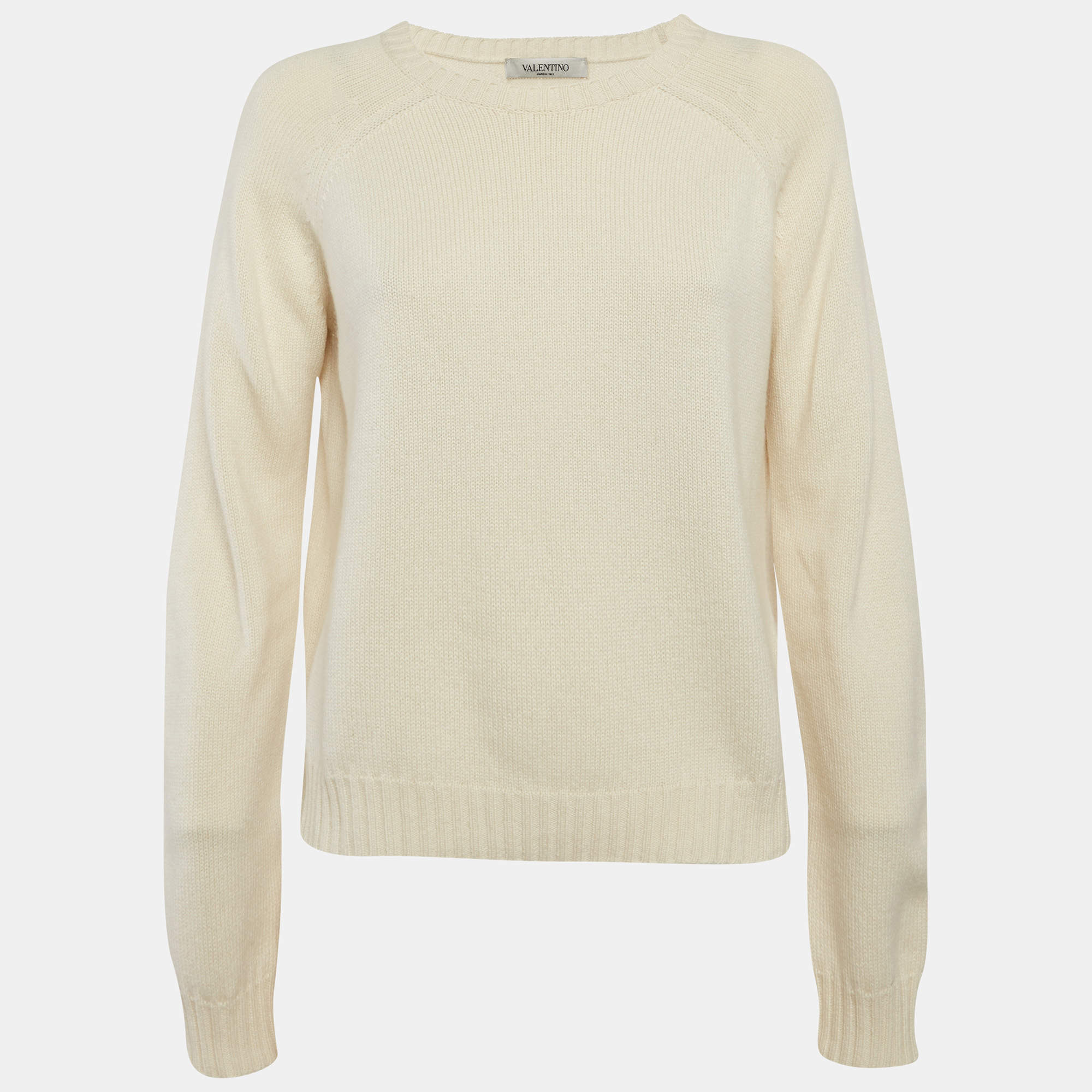 مملوكة مسبقًا Valentino Beige Cashmere Knit Crewneck Sweater XS