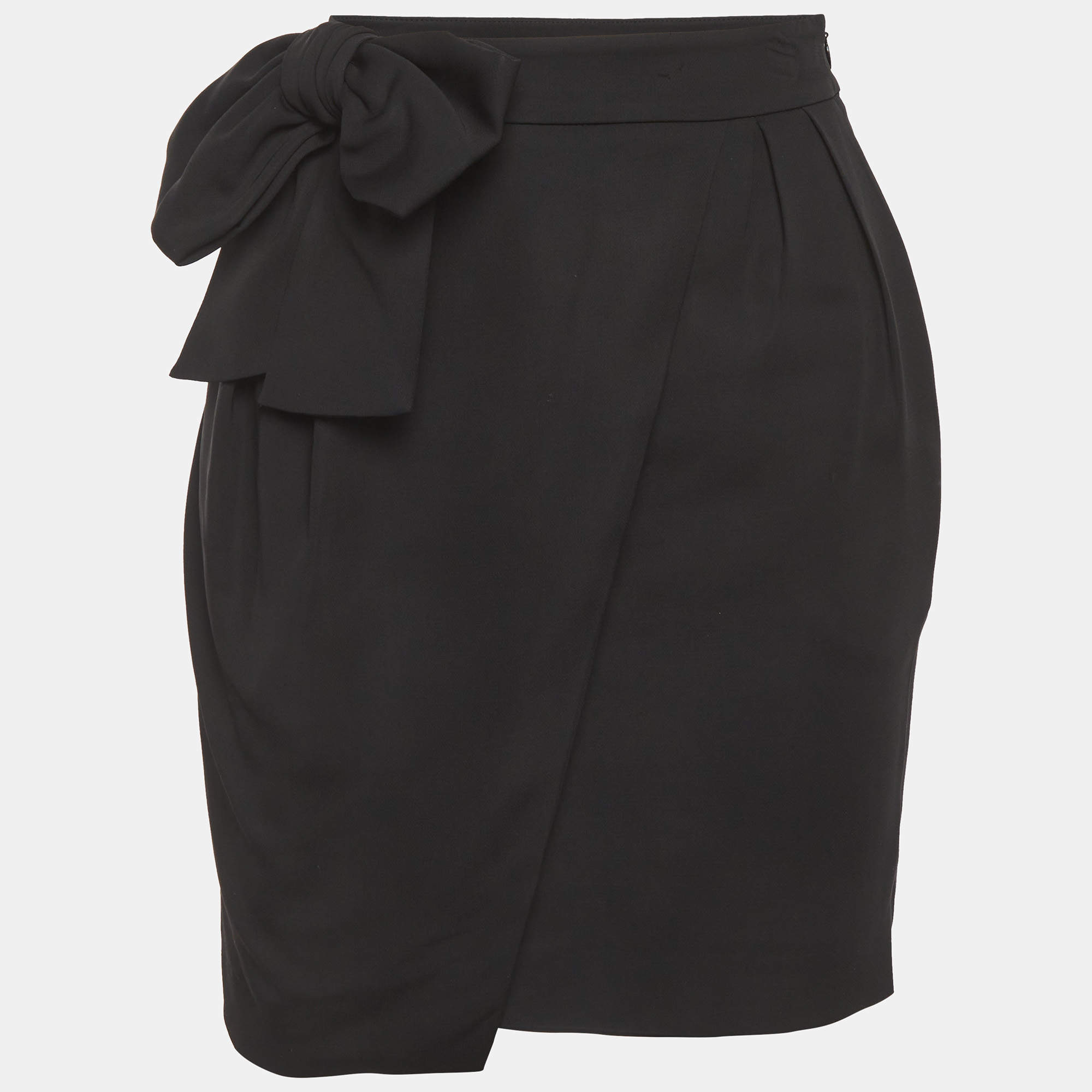 Pre Owned Valentino Black Crepe Bow Detail Mini Skirt M