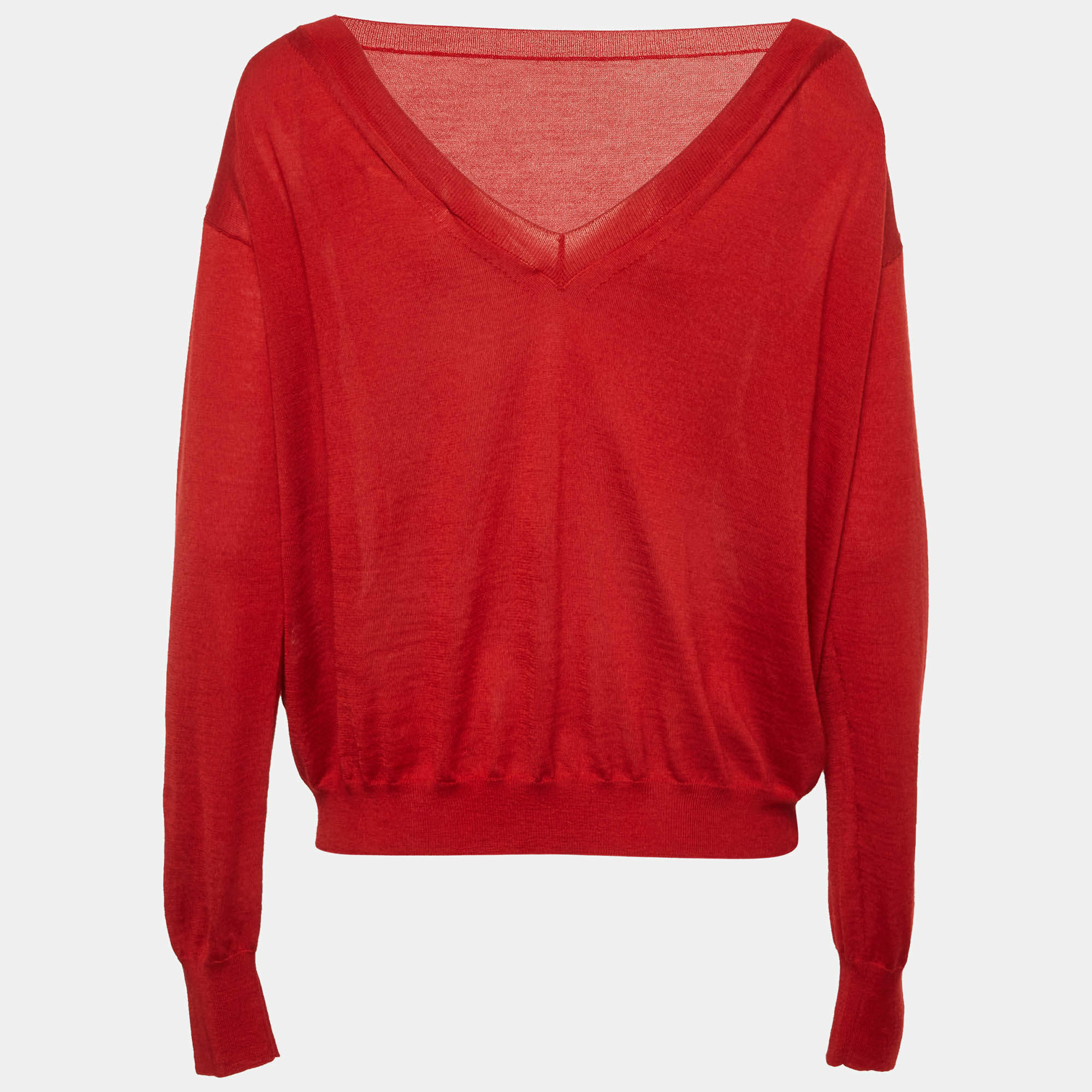 Pre Owned Valentino Red Cashmere Blend Logo Detail Sweater S