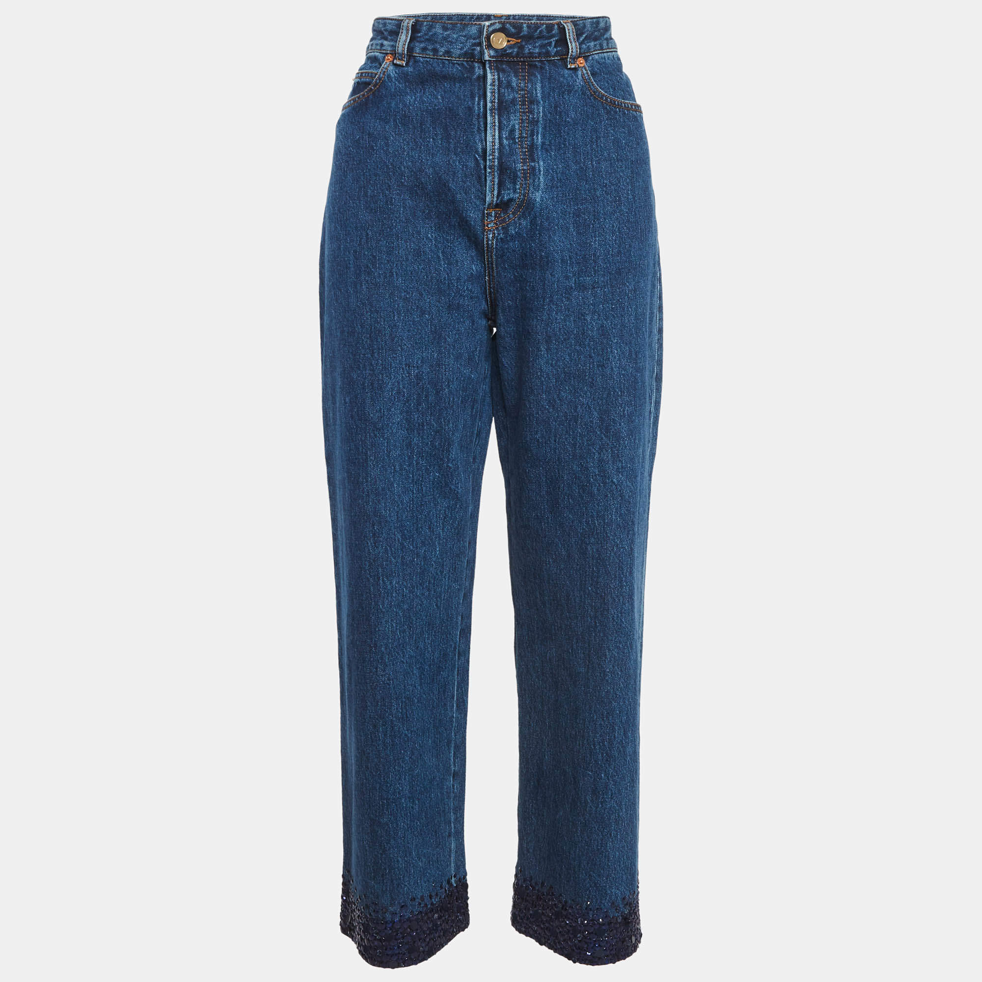 مملوكة مسبقًا جينز فالتنينو دنيم أزرق مزين بالترتر مقاس الخصر 30 بوصة