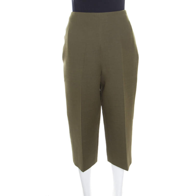 Pre Owned Valentino Olive Green Wool and Silk Culottes S