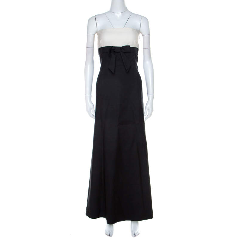 Pre Owned Valentino Black & White Wool & Silk Blend Bow Detail Tube Dress M