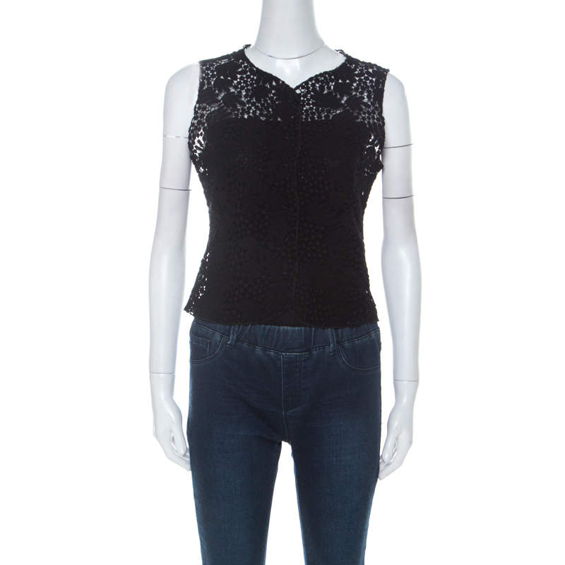 Pre Owned Valentino Boutique Vintage Black Guipure Lace Sleeveless Blouse M 