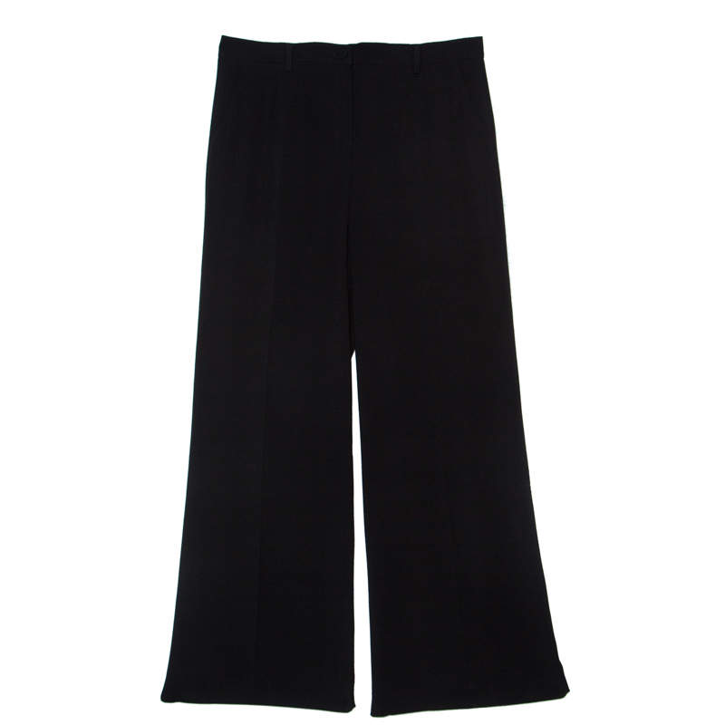Pre Owned Valentino Black Crepe Wide Leg Trousers L