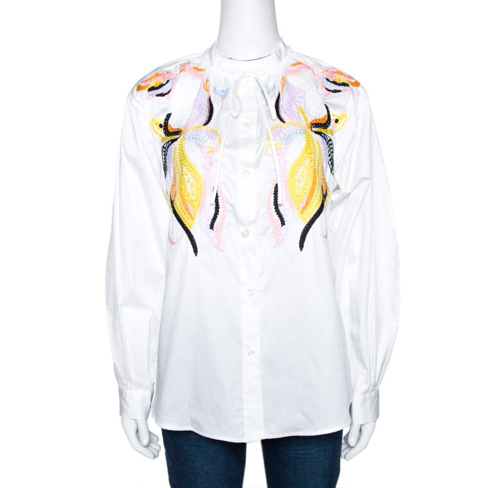  قميص فلانتينو مطرز مورد بوبلين و بأزرار أمامية قطن أبيض مقاس وسط (ميديوم)