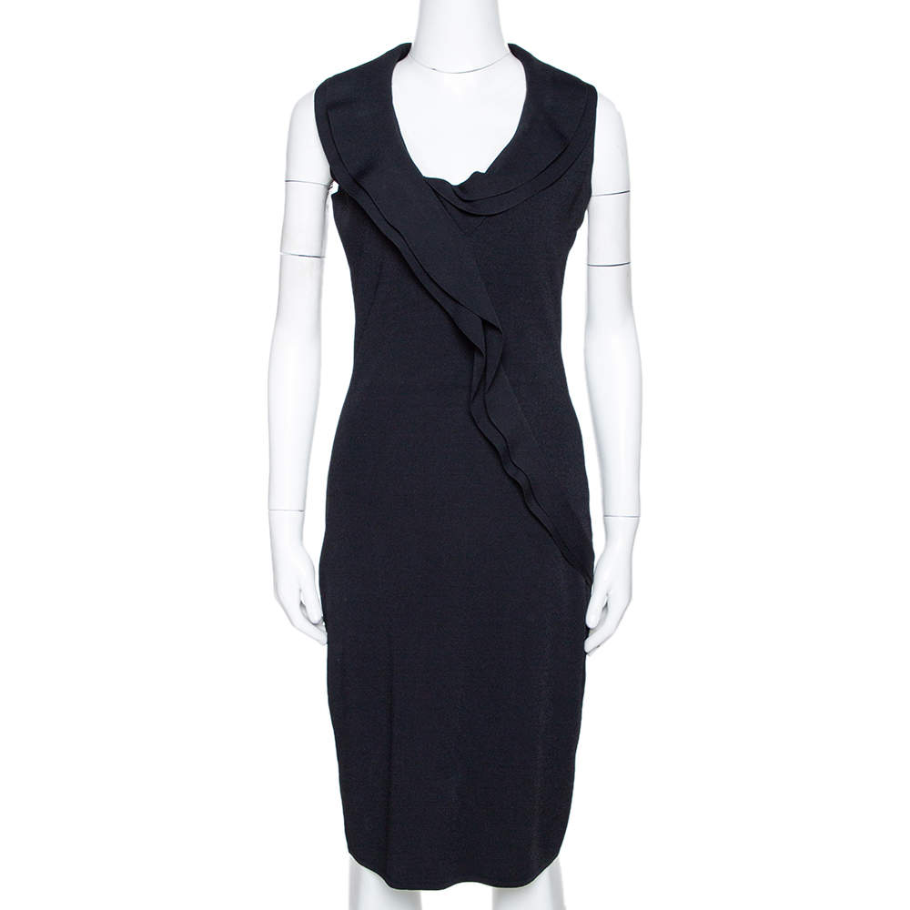 مملوكة مسبقًا Valentino Black Knit Ruffled Sleeveless Dress M