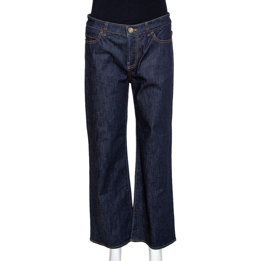 Pre Owned Valentino Dark Blue Denim Wide Leg Jeans M