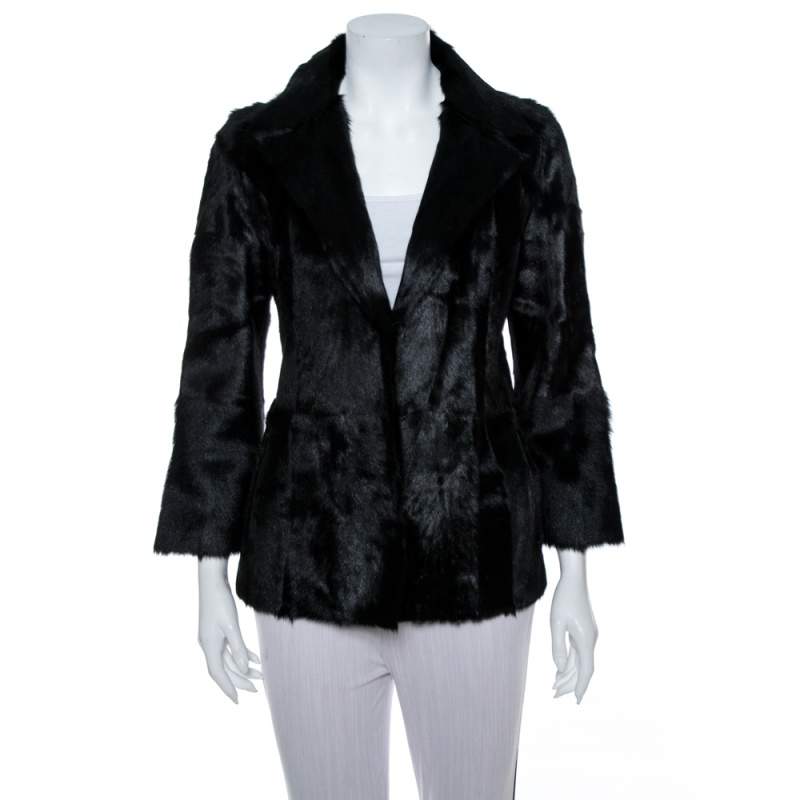 Pre Owned Valentino Vintage Black Dankalia Kid Goat Fur Jacket M