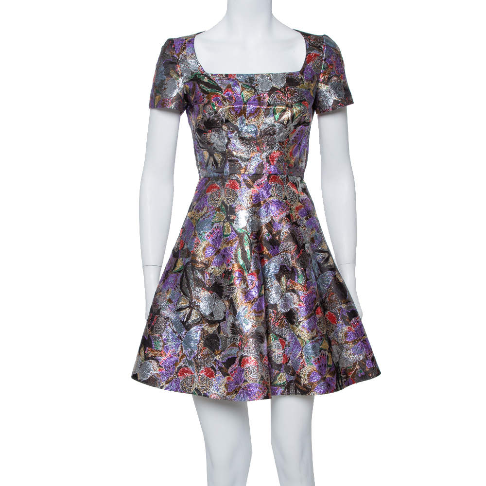 Pre Owned فستان فالنتينو تصميم حرف أيه نمط باترفلاي حاكار لوركس ميتالك متعدد الألوان متوسط