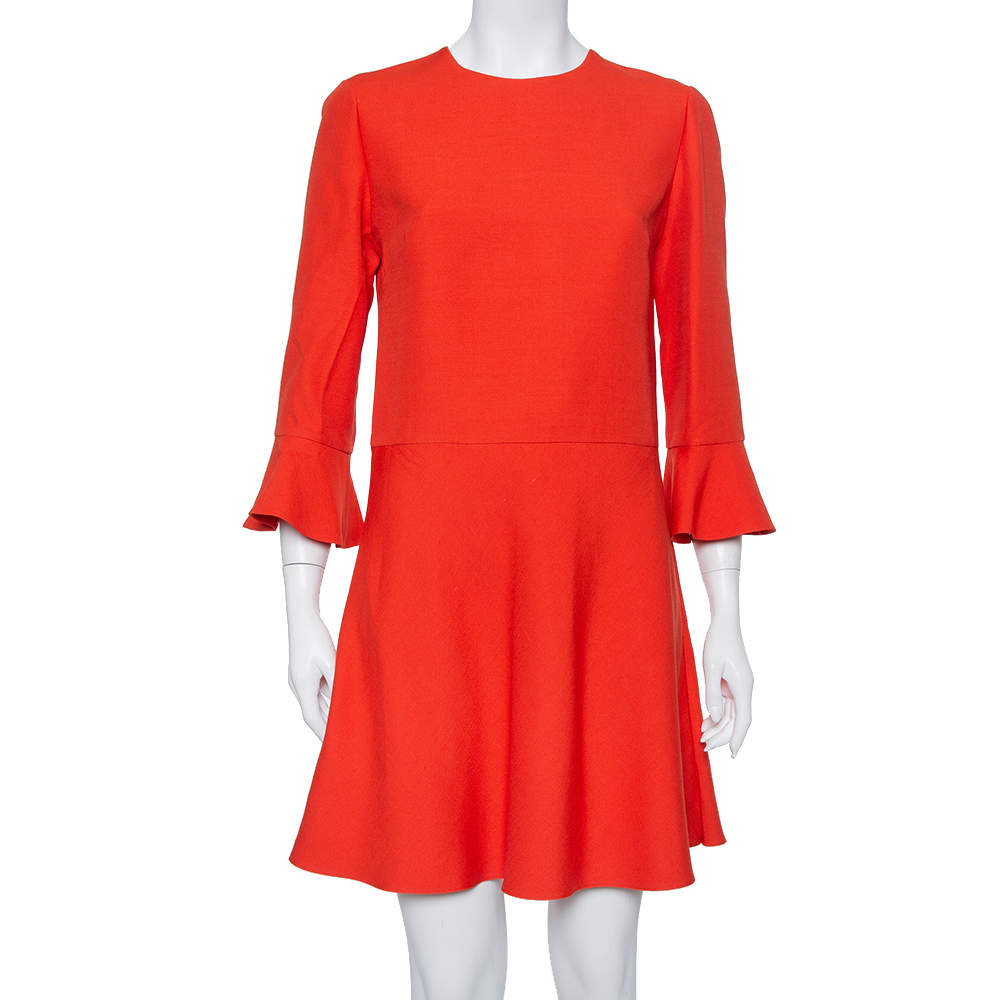 Valentino Burnt Orange Cotton Drop Waist Flared Dress L