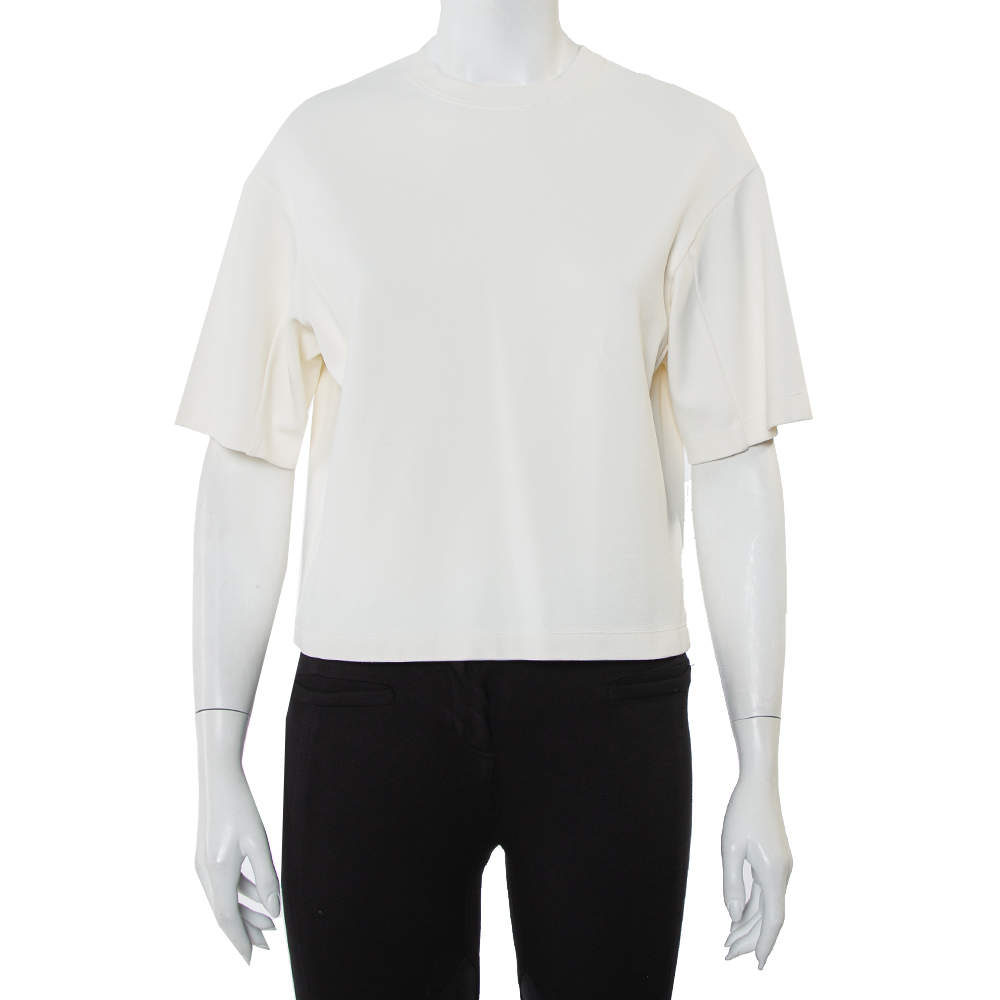 Pre Owned Valentino Cream Knit Crewneck Crop Top M