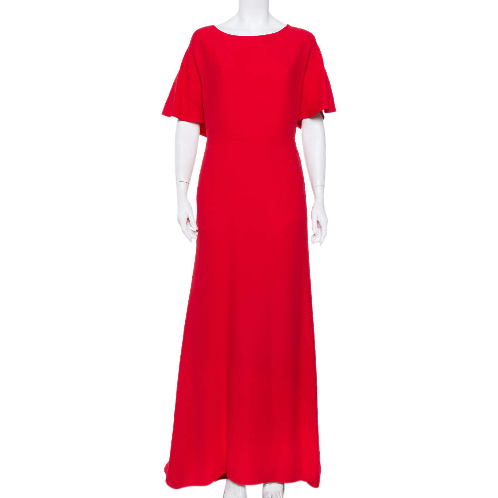 Pre Owned Valentino Red Silk Oversized Sleeve Maxi Dress XL