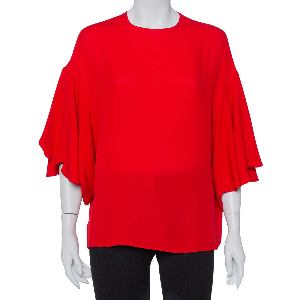 Valentino Red Silk Bell Sleeve Top M