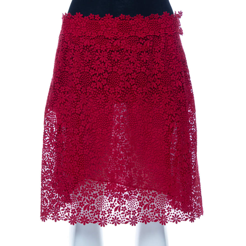 Valentino Red Lace Short Skirt L