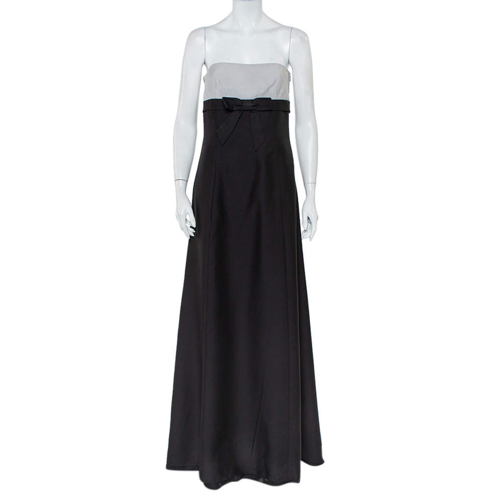Valentino Black & White Wool & Silk Blend Bow Detail Strapless Tube Dress M